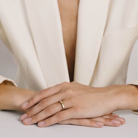 Contemporary Delicate Wedding Rings with Princess-cut Mined White Diamonds set to edge in Solid 14 karat gold by SHW fine jewelry shop NYC