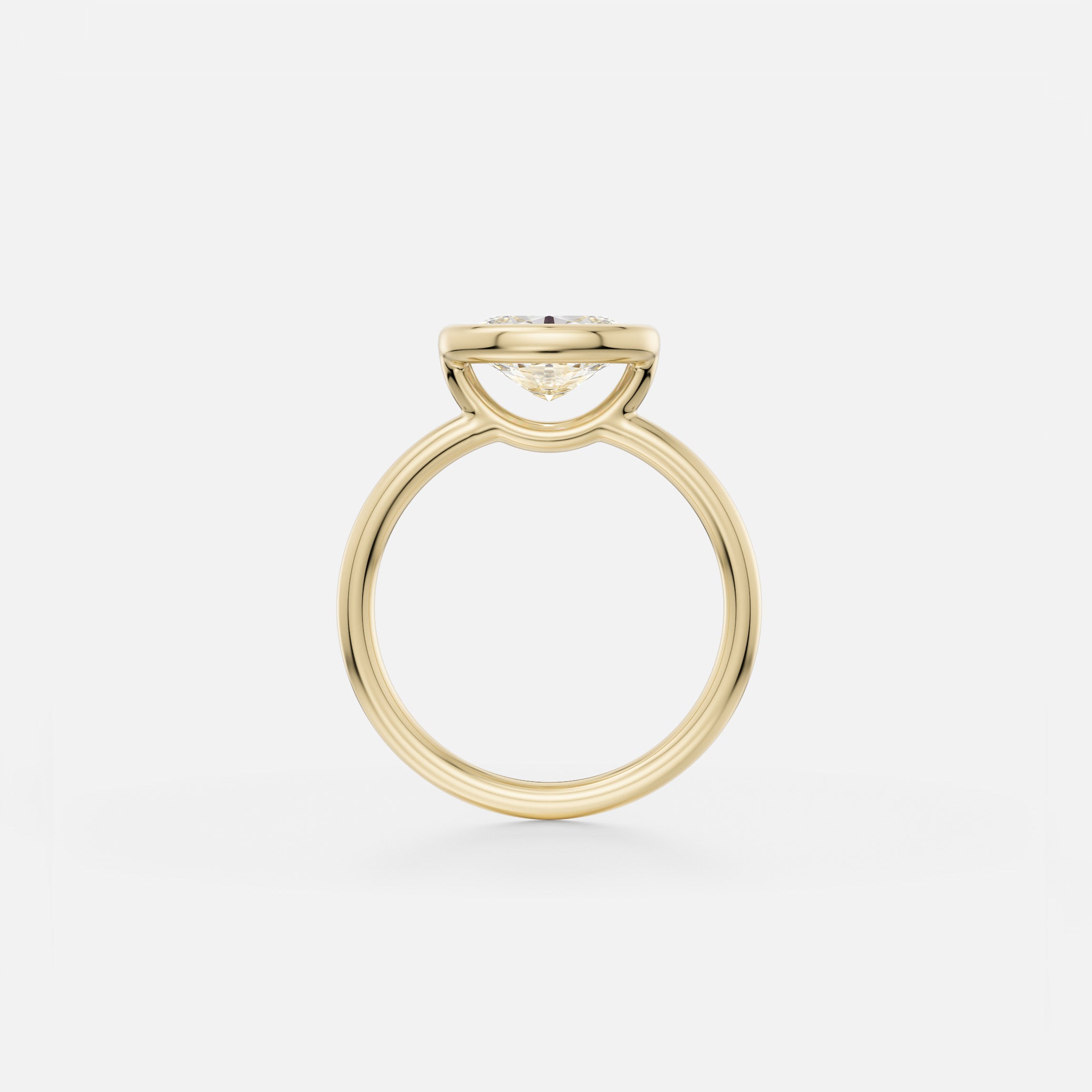 Bezel Modern Engagement Ring with Oval 1ct 2ct 3ct Lab created or Natural Diamond Sapphire in 14 karat 18 karat gold by SHW Fine Jewelry NYC