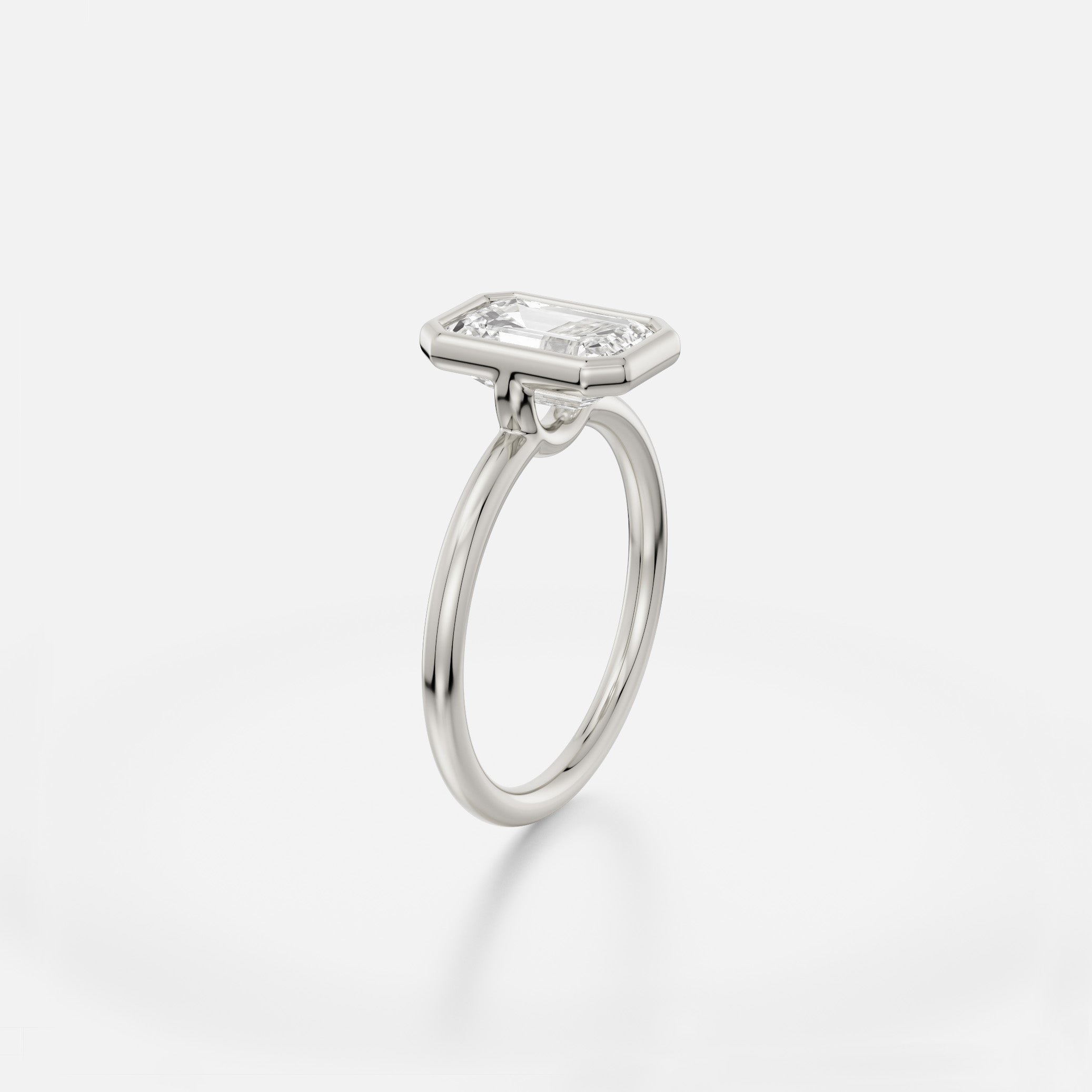 Bezel Flush Setting Engagement Ring with Emerald-cut Lab-grown Mined Diamond in 14k 18k yellow white rose gold platinum by SHW Fine Jewelry