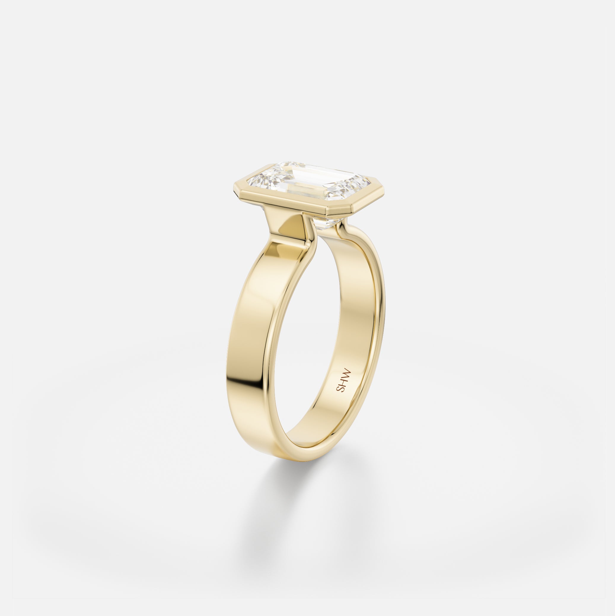 Bezel Set Engagement Ring with Emerald-cut montana sapphire white diamond in 14 karat 18 karat gold by SHW nearby New Jersey NYC Downtown