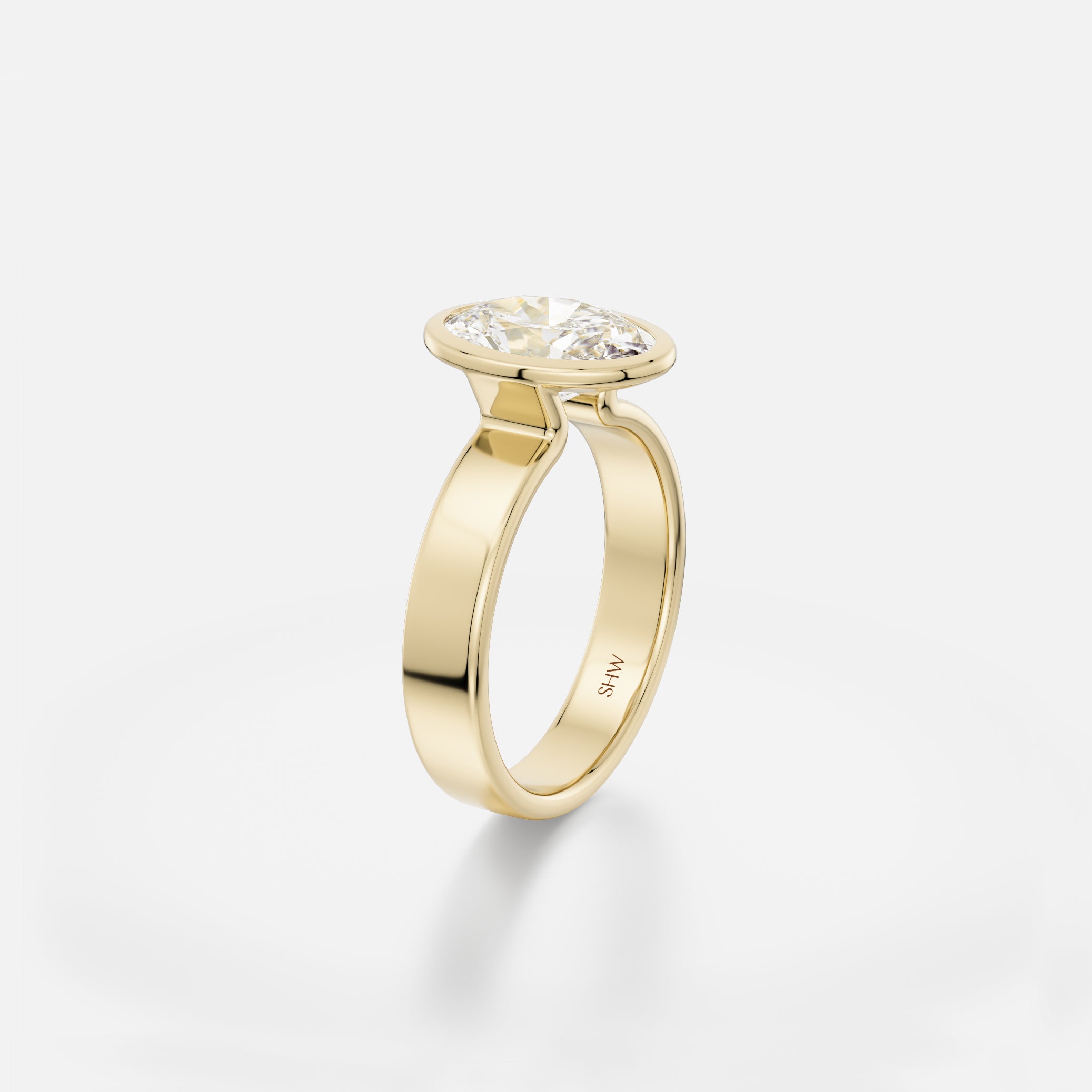 Flat Band Engagement Ring with North South Oval Lab-grown Mined Diamond in 14k 18k yellow white rose gold platinum by SHW Fine Jewelry NYC