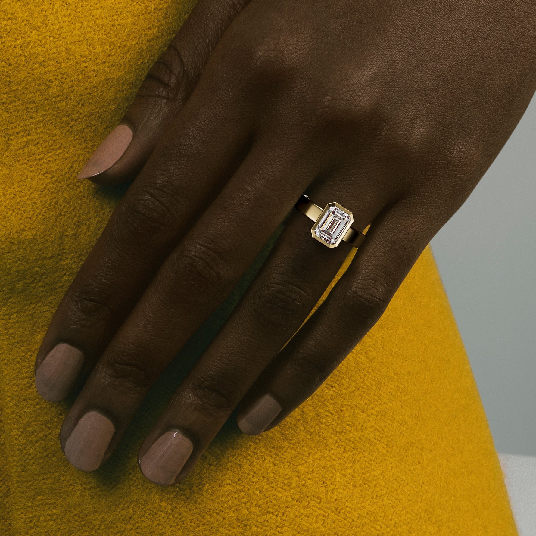 Build your own Bezel Wide Engagement Ring with Emerald 1.0ct 2.0ct 3.0ct lab grown canadian diamond 14k 18k SHW best jewelry stores near me