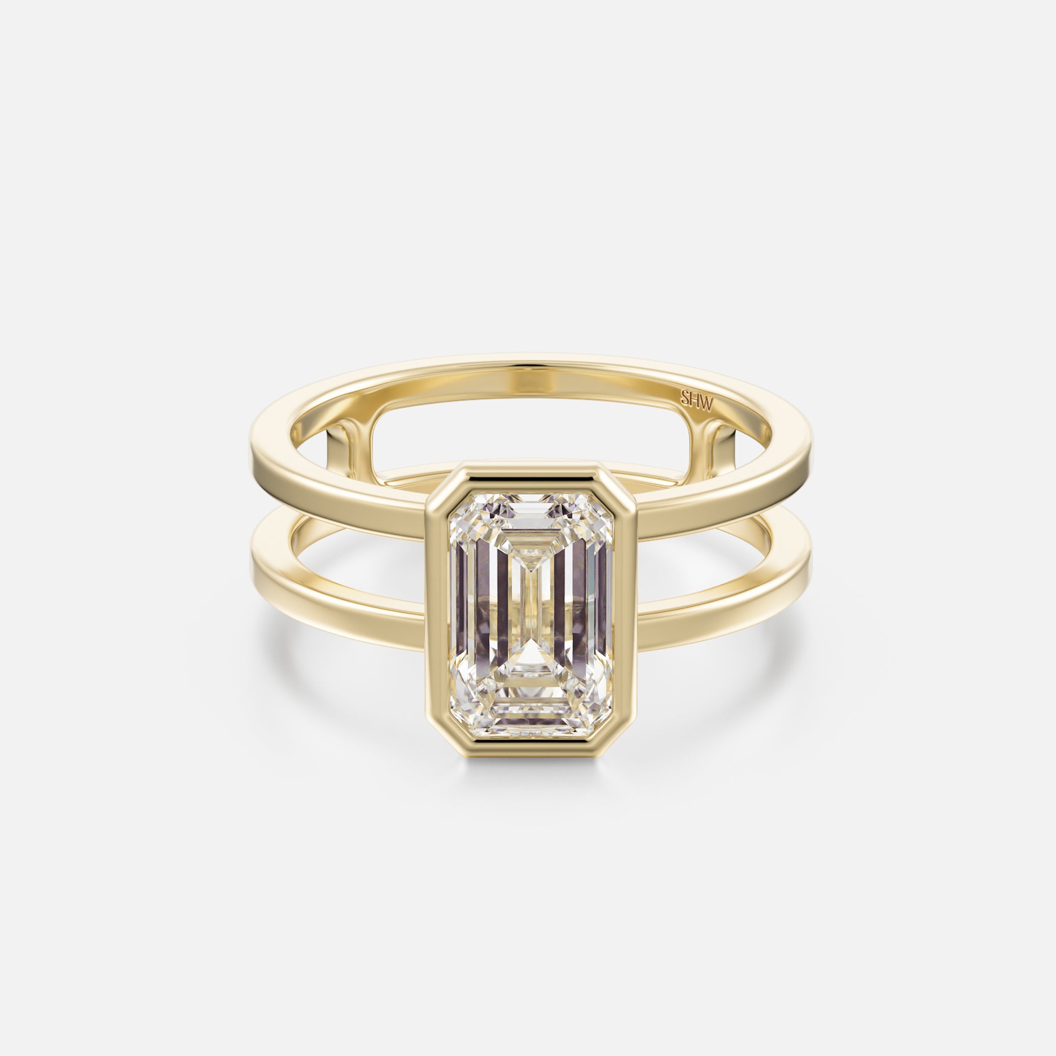 Double-band Engagement Ring design with Emerald-cut lab grown mined diamond in 14k 18k gold platinum by SHW best fine jewelry stores NYC