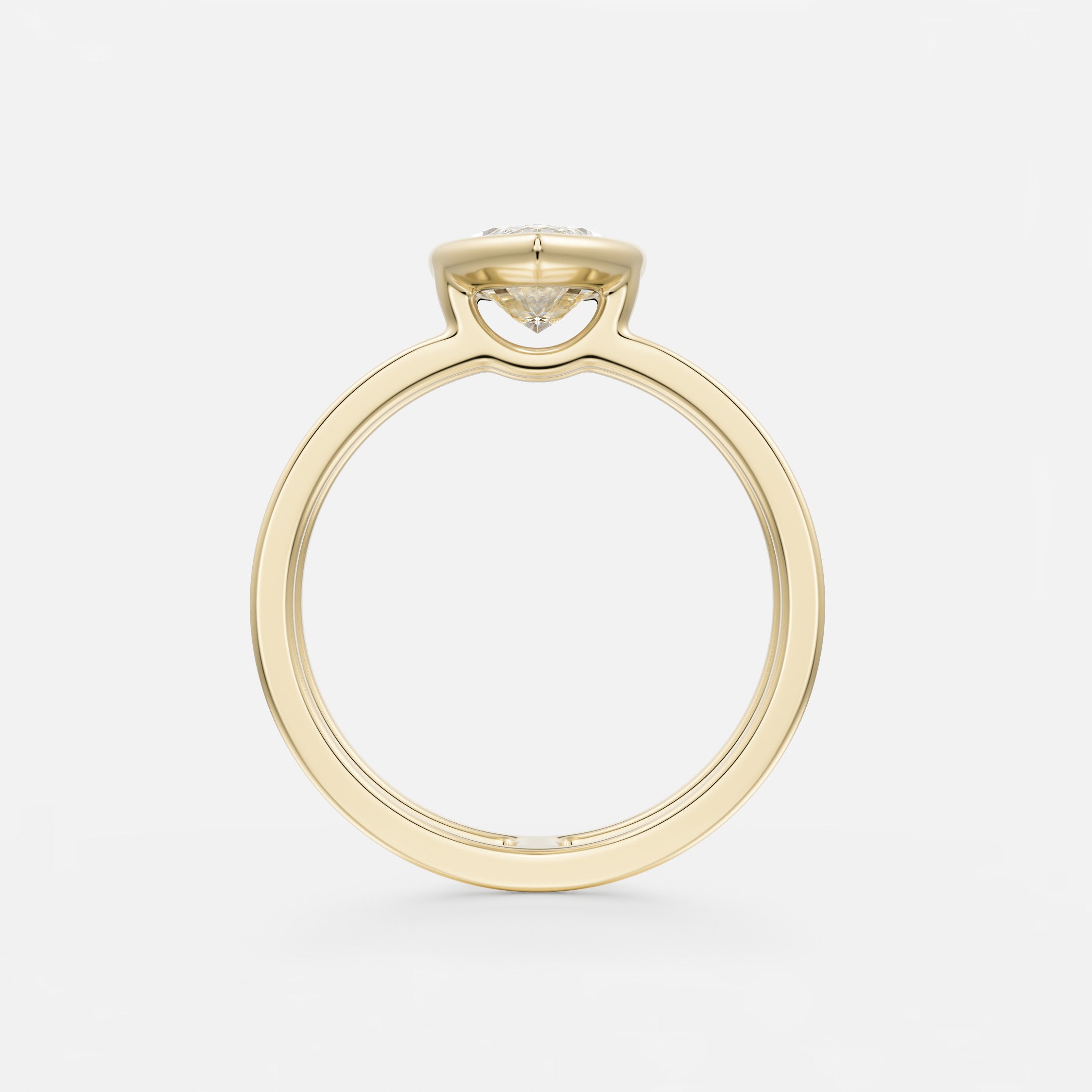 Vertical marquise diamond ring with bezel setting and modern double band 14k 18k gold SHW fine jewelry NYC
