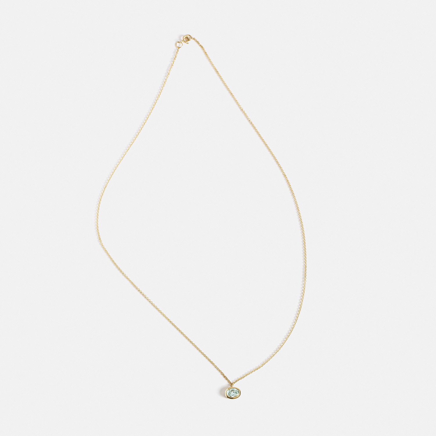 Oval aquamarine gemstone pendant on simple gold chain March birthstone necklace in 14k 18k SHW handmade jewelry NYC