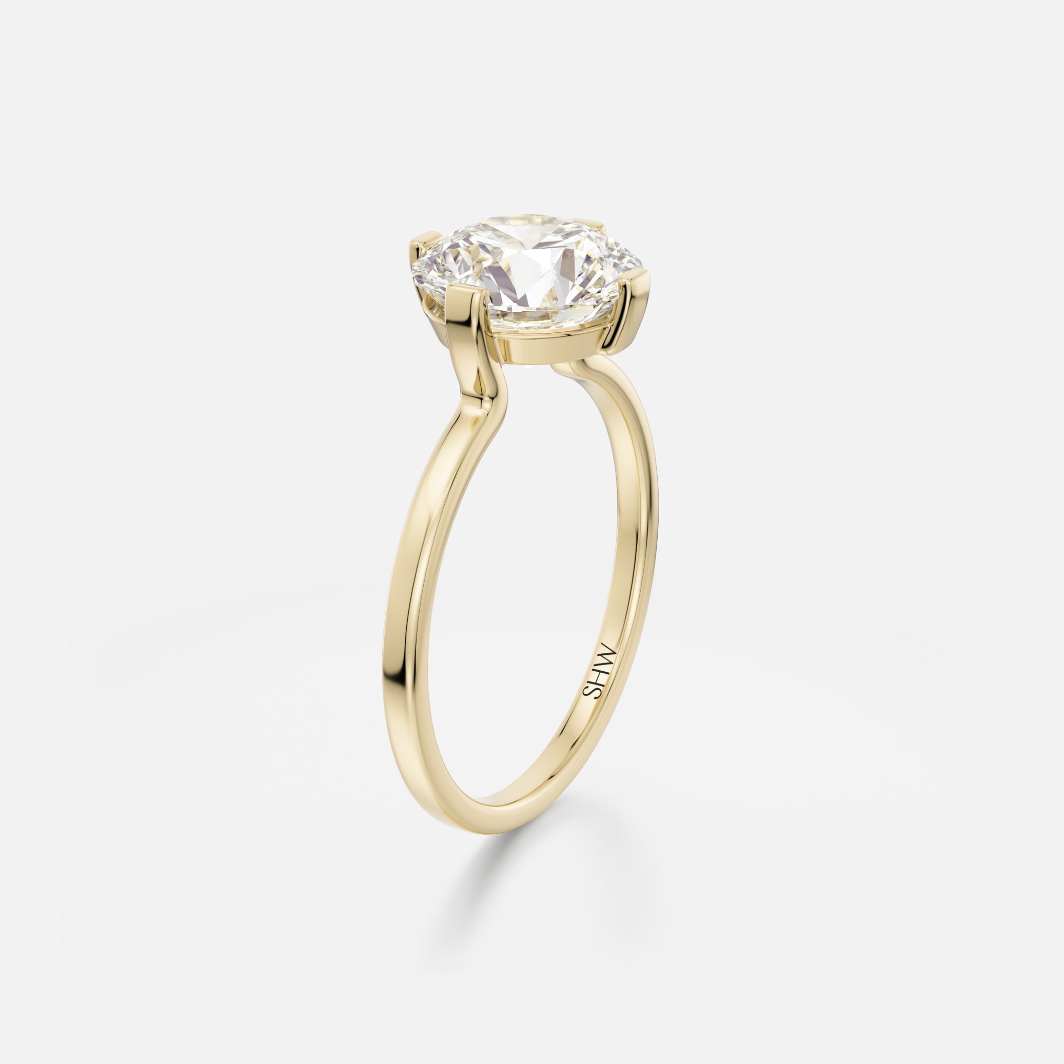 Unique Setting Engagement Ring style with Round lab grown mined diamond in recycled 14k 18k gold platinum SHW best fine jewelry stores NYC.