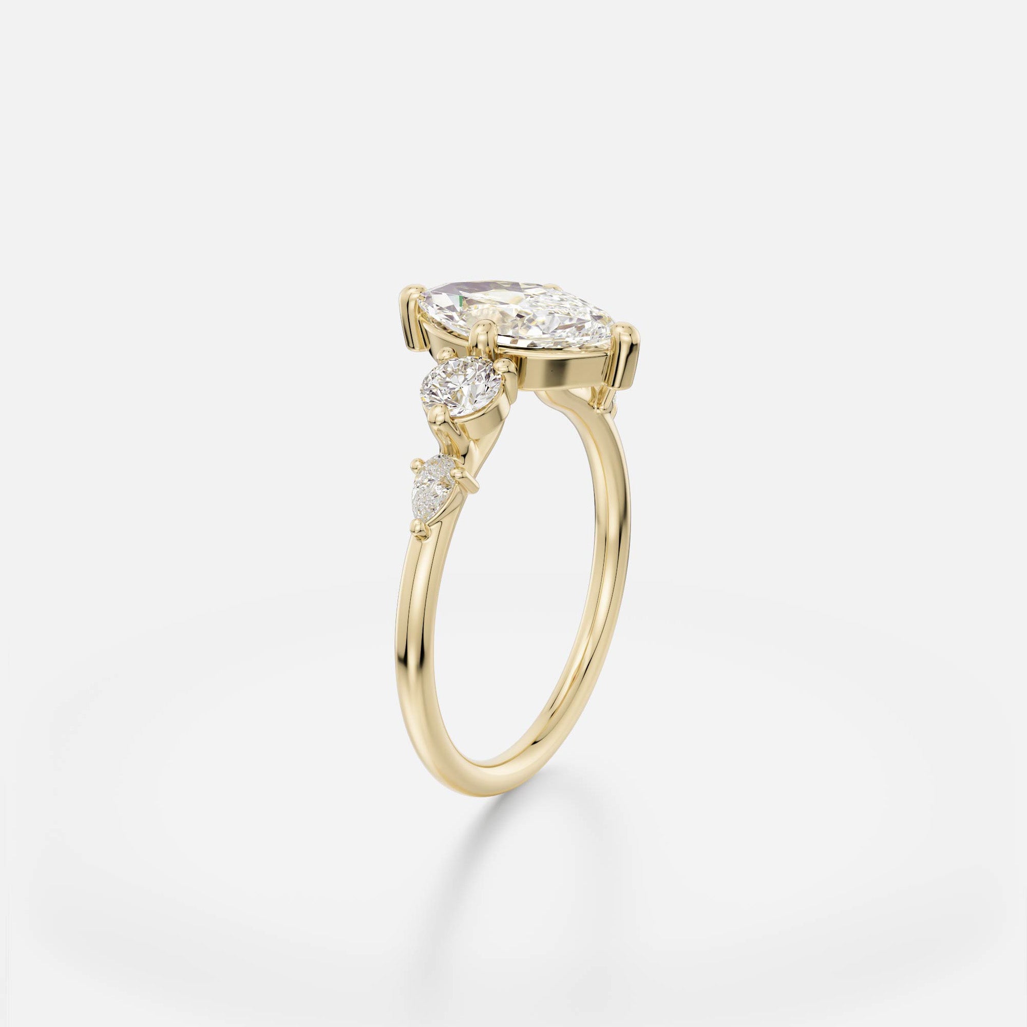 Minimalist Five-Stone Engagement Ring Design with Marquise lab-created natural diamond 14k 18k platinum SHW fine jewelry New York City