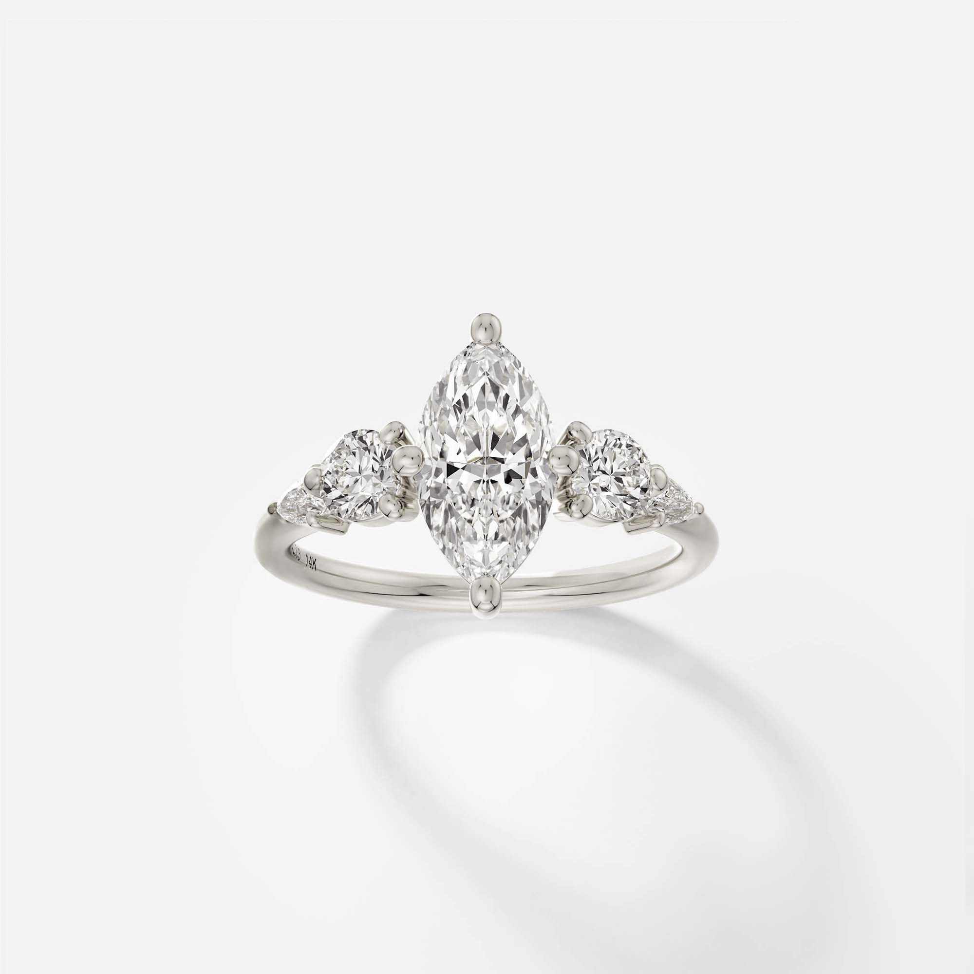 Side Accents Prong-Set Diamond Ring with Marquise Cut lab-made natural Canada diamond in 14k 18k gold SHW Jewelry Stores nearby NYC NJ