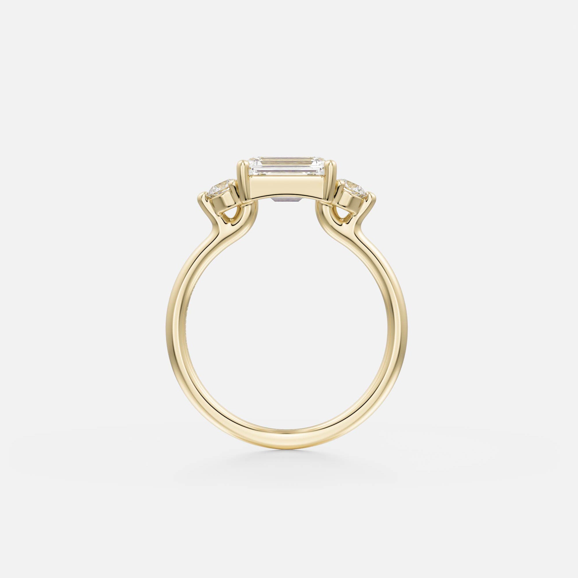 Modern emerald cut cluster engagement ring with round side stones champagne diamond ruby sapphire 14k 18k gold platinum SHW NYC
