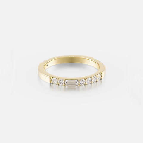 Simple Womens Wedding Band for Stacking with Asymmetrical rows of natural white diamonds in solid 14k gold by SHW fine jewelry in NYC