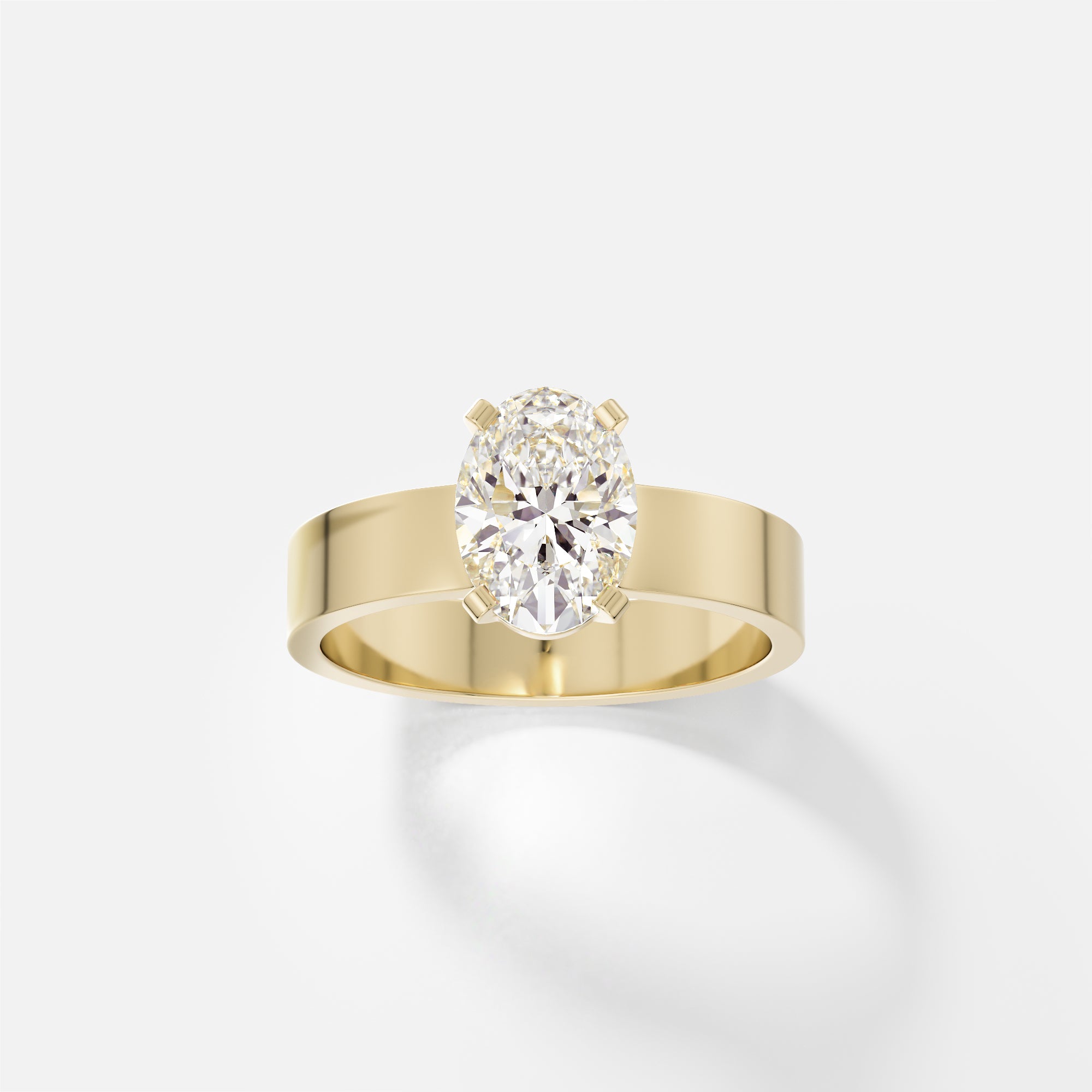 Large Band Tabs Engagement Ring with Oval Lab created Natural Diamond 14k 18k yellow white rose gold or platinum SHW Fine Jewelry NYC