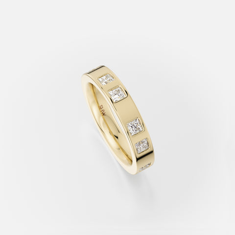 Modern chunky ring with eternity of princess cut natural white diamonds in solid 14k, 18k gold, platinum by SHW fine jewelry