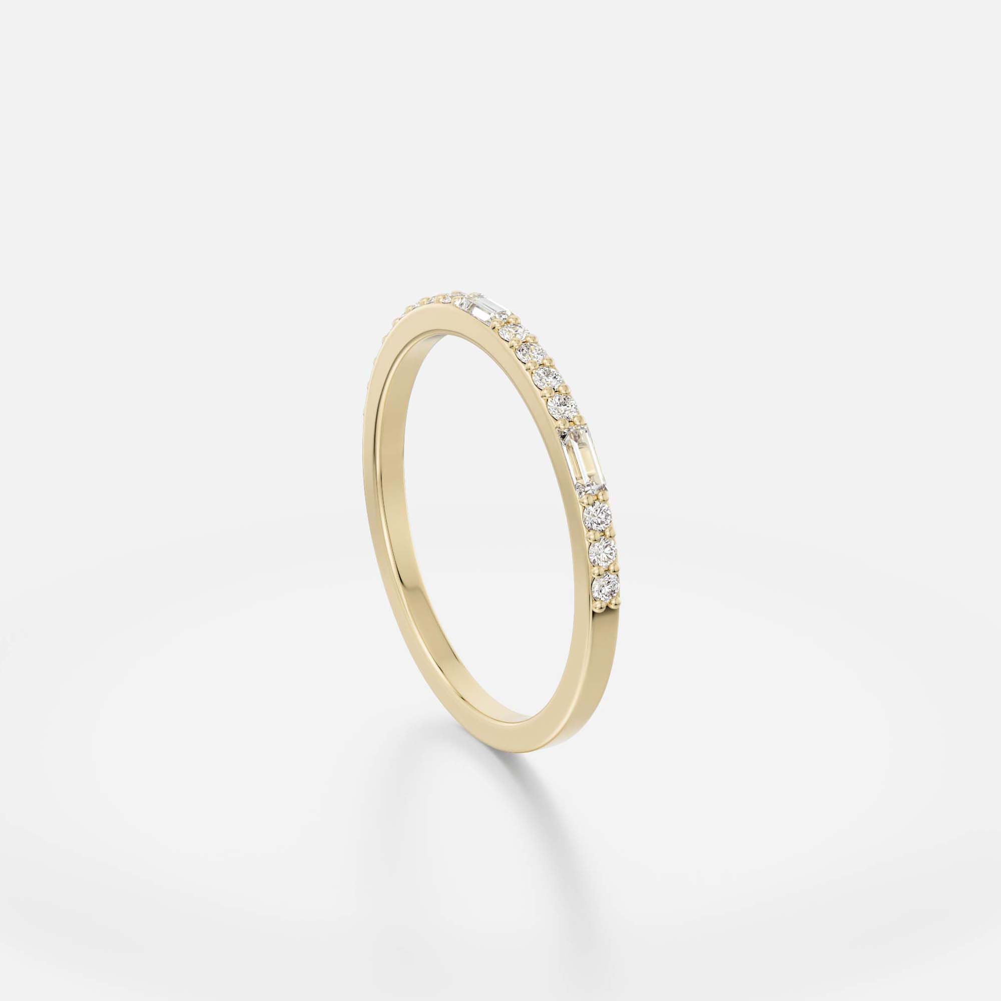 Minimalist half eternity band with round and baguette cut diamonds, flat edge 14k 18k platinum SHW fine jewelry NYC