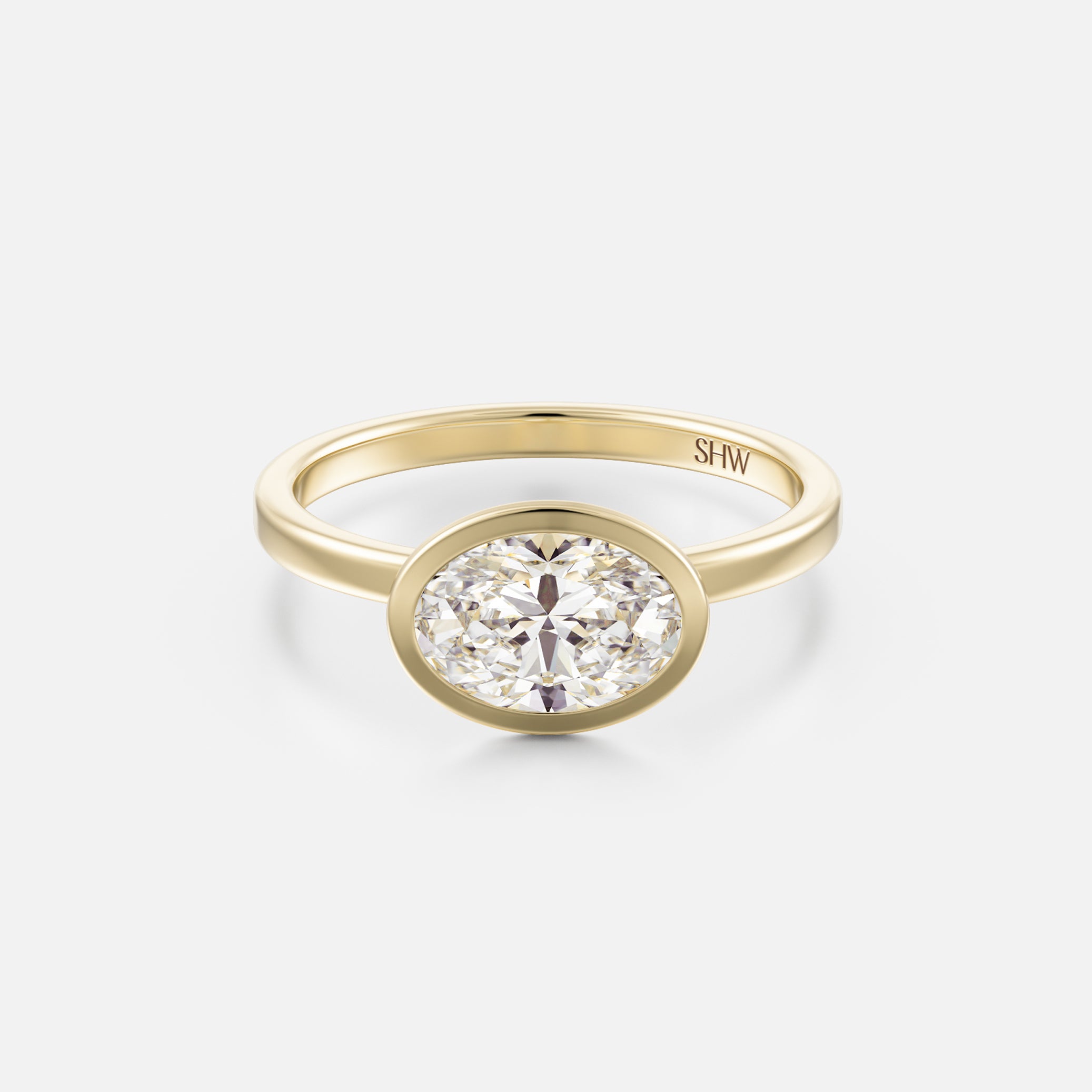 Cool Bezel Engagement Ring with Oval Lab grown Natural Diamond 14k 18k yellow white rose gold or platinum SHW Fine Jewelry NYC