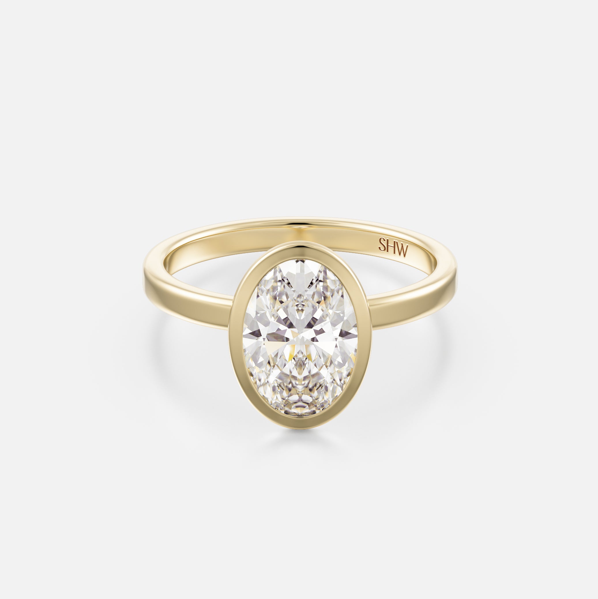 Modern Bezel Engagement Ring with Oval Lab grown Natural Diamond 14k 18k yellow white rose gold or platinum SHW Fine Jewelry NYC near me