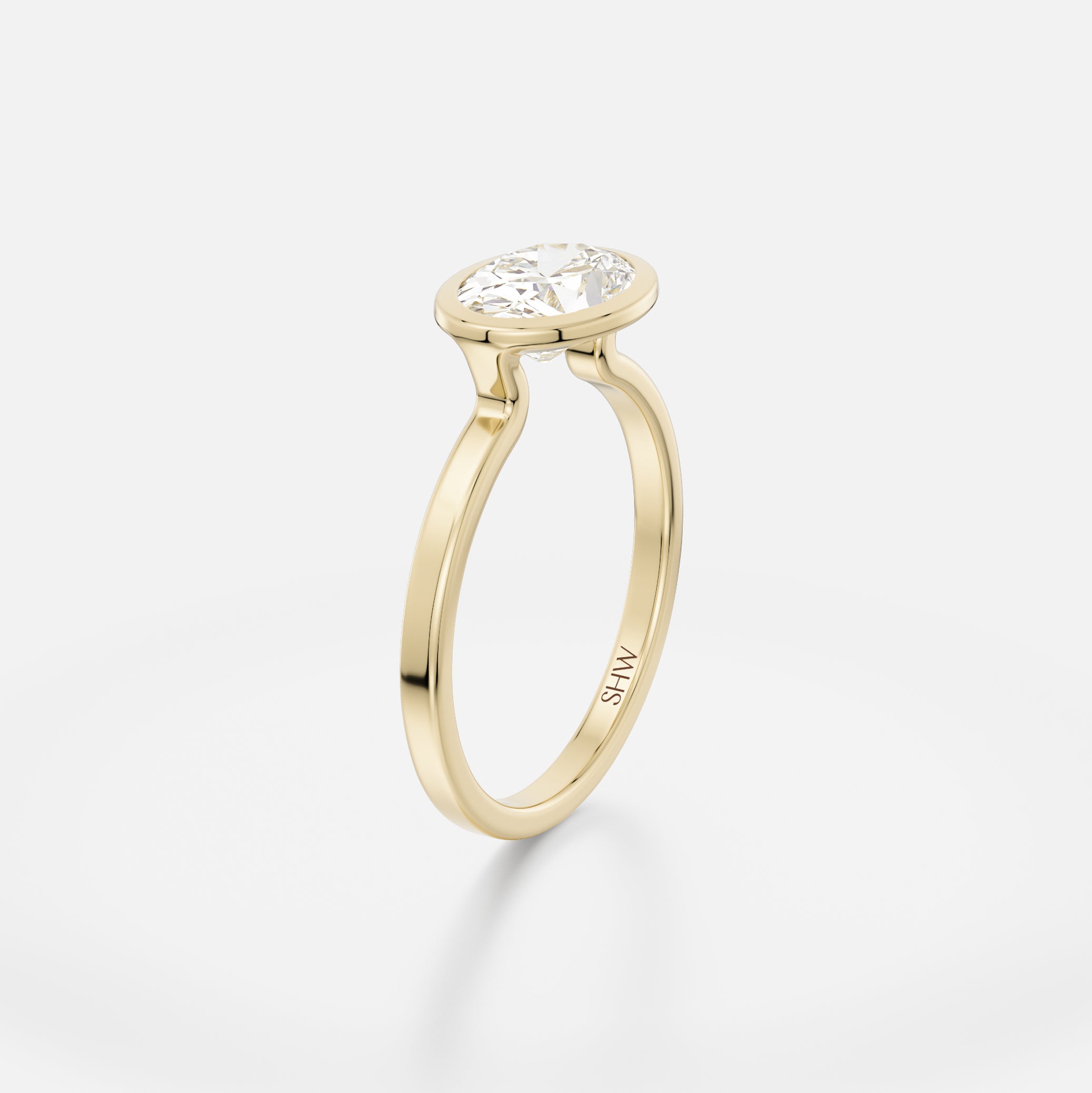 Thin Band Engagement Ring with Oval Lab-grown Mined Diamond in 14k 18k yellow white rose gold platinum by SHW Fine Jewelry