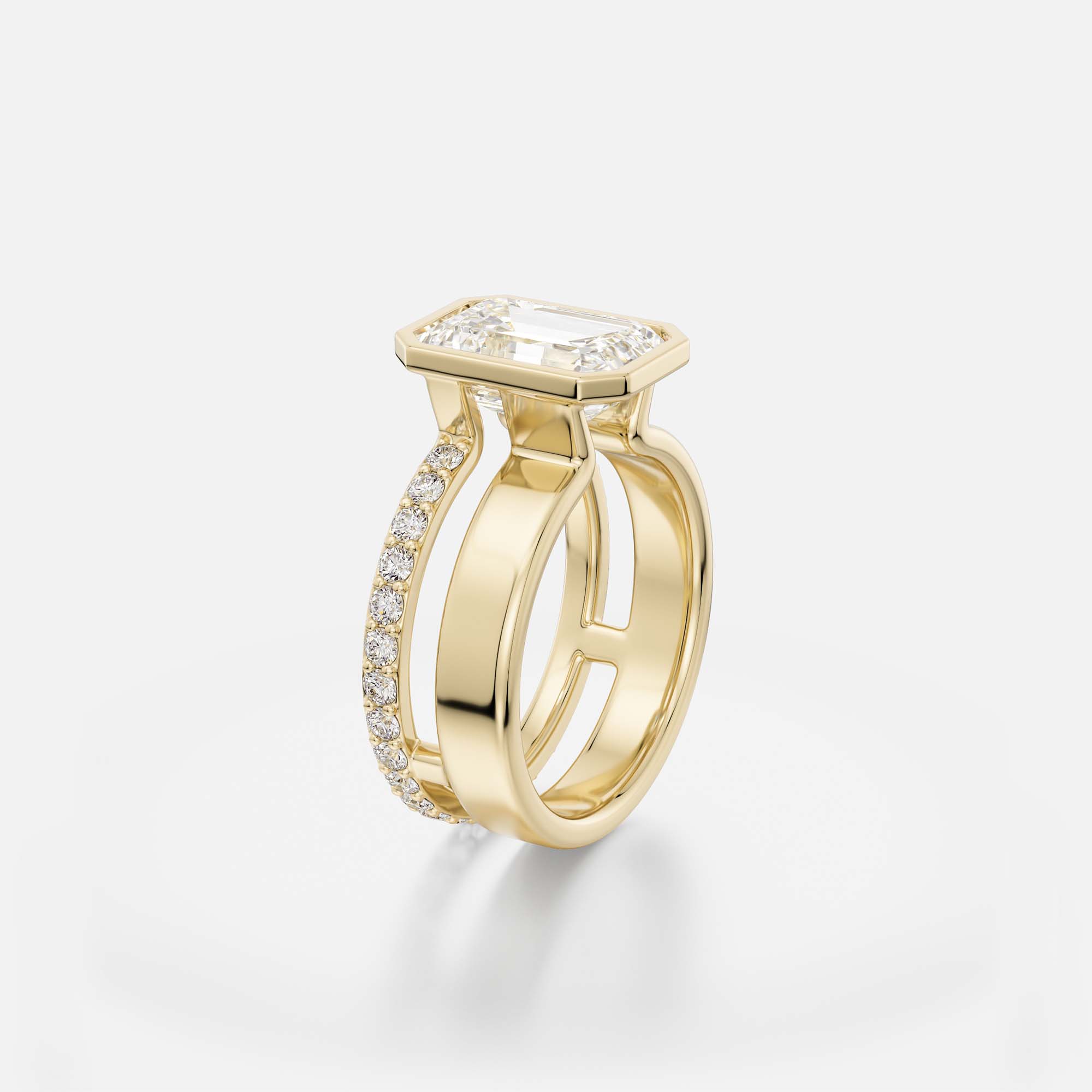 Personalized Wide Band Solitaire Engagement Ring with Emerald Cut Lab Created Mined Diamond in 14k 18k Yellow White Rose Gold Platinum SHW Jewelry Downtown