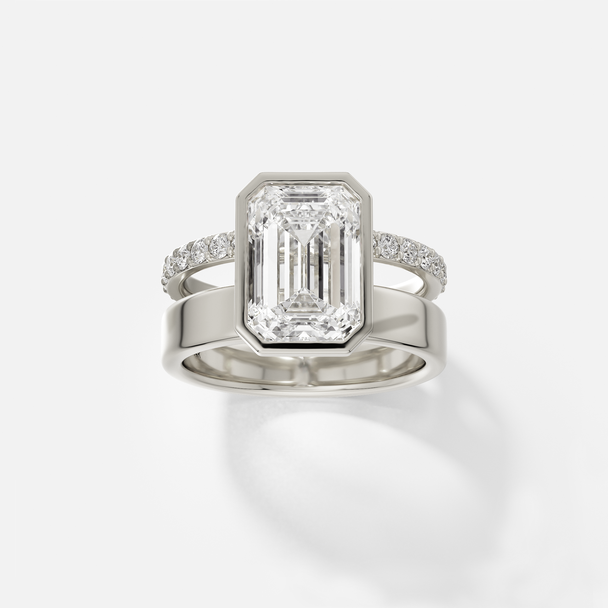 Unique Sculptural Diamond Accent Engagement Ring with Emerald One Two Three Carat Lab-Grown Natural Diamond 14k 18k Gold Platinum SHW Fine Jewelry Lower East Side