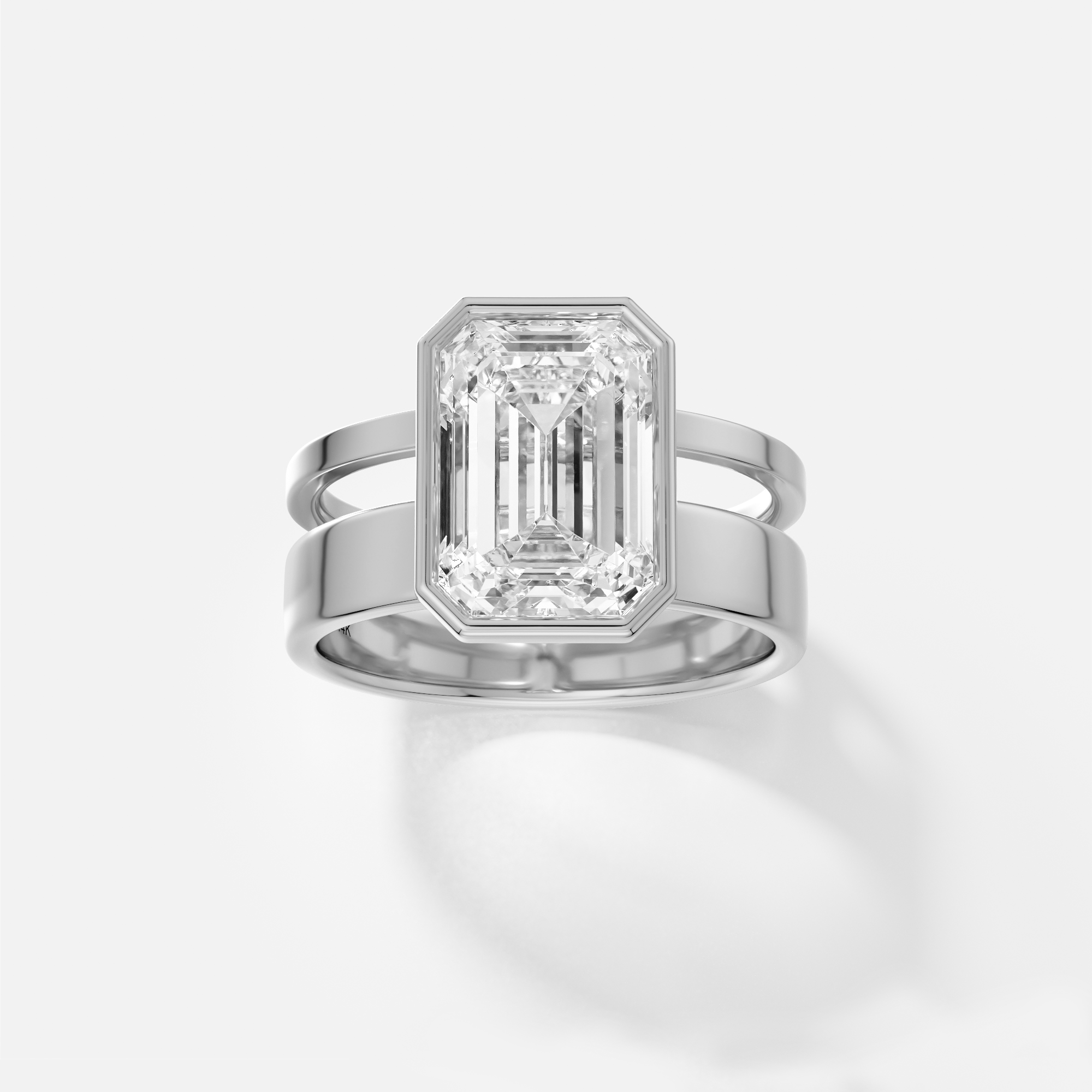 Unique Architectural Double Band Prong Set Engagement Ring with Emerald One Two Three Carat Lab-Grown Natural Diamond 14k 18k Gold Platinum SHW Fine Jewelry