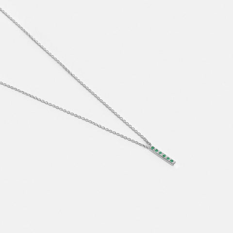 Mini Tiru Delicate Necklace in 14k White Gold set with Emeralds By SHW Fine Jewelry NYC