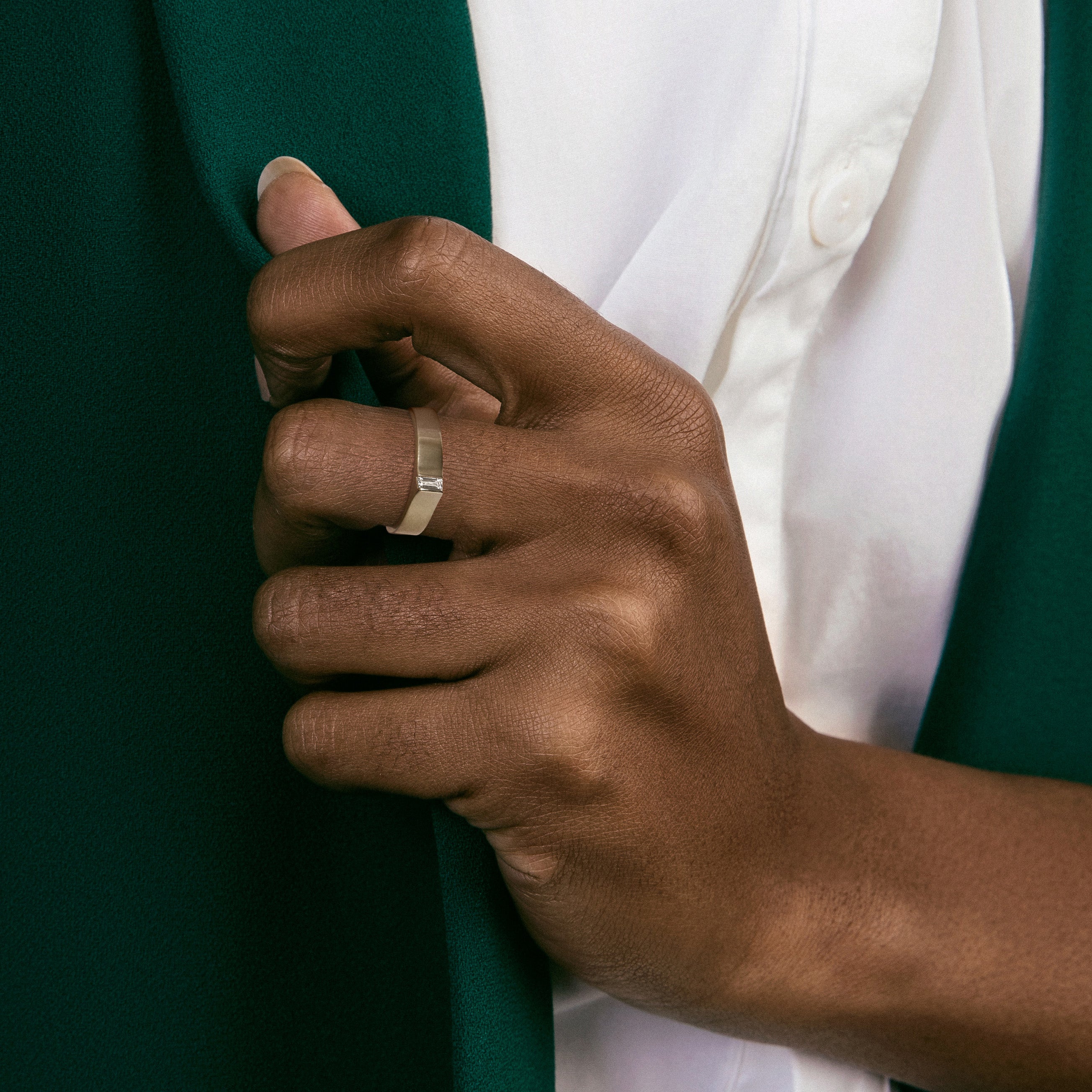 Modern Braga Ring with natural white diamond baguette-cut  gemstone wedding engagement band recycled sustainable 14k yellow gold made in NYC by SHW fine Jewelry