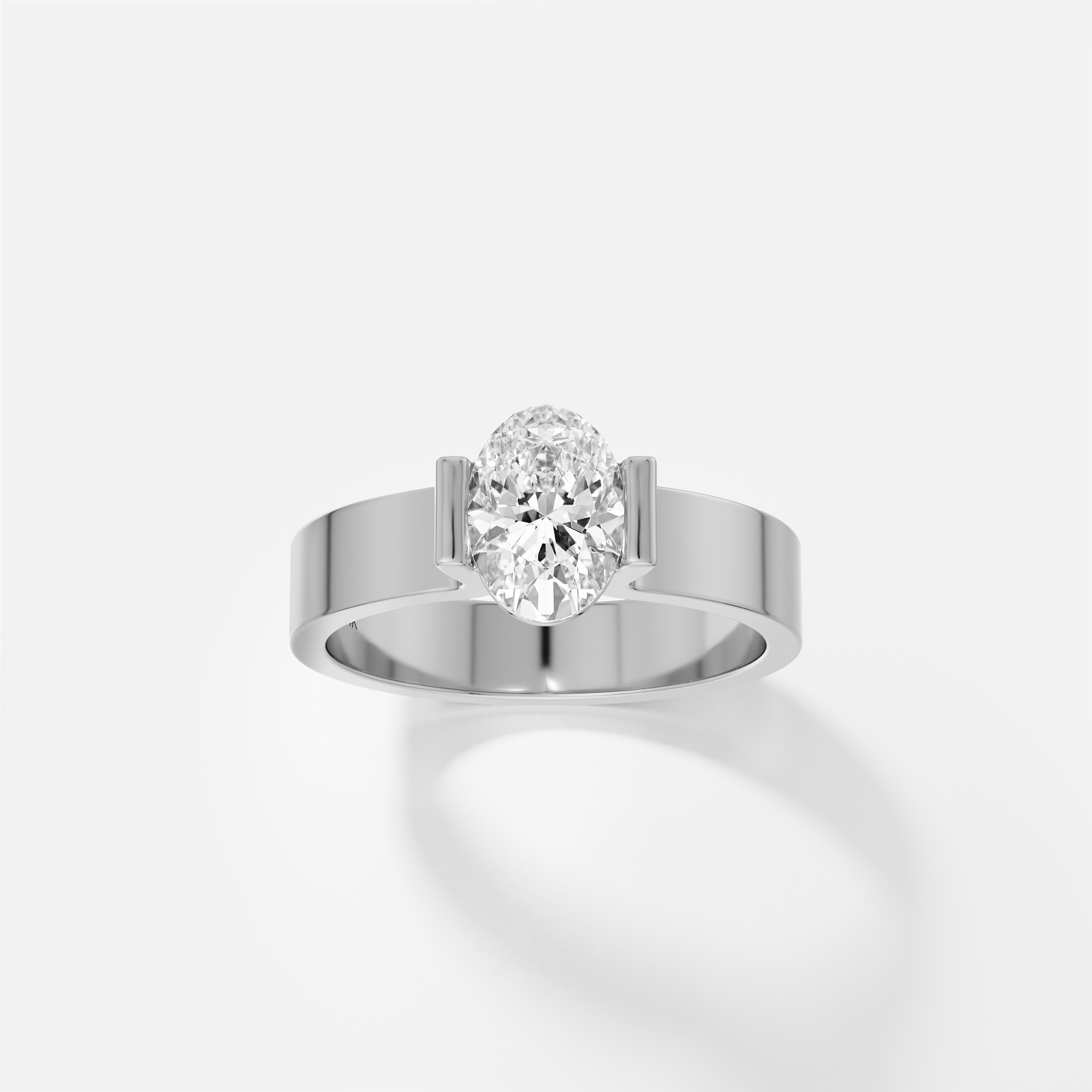 Modern Half Bezel Engagement Ring Inspiration with Oval lab natural diamond 14k 18k yellow white rose gold SHW fine Jewelry Manhattan nearby