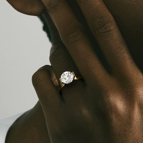 Elegant Half Bezel Engagement Ring Inspiration with Round lab natural diamond 14k 18k yellow white rose gold SHW fine Jewelry NYC near me