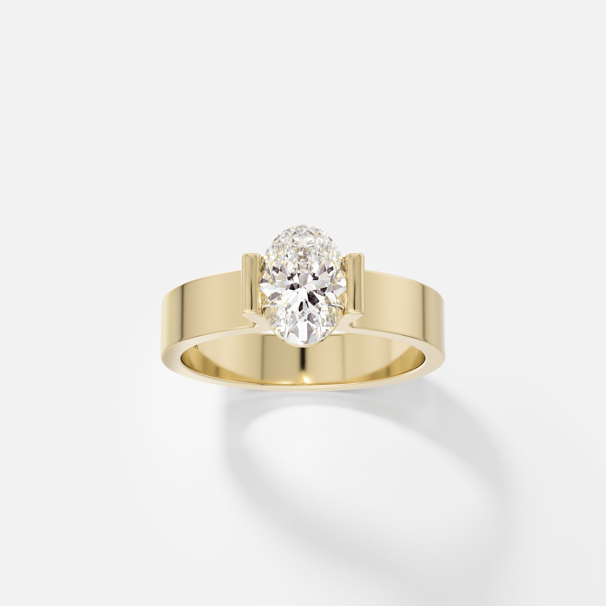 Alternative Semi Bezel Engagement Ring with Oval Lab grown Natural Diamond 14k 18k yellow white rose gold platinum SHW Fine Jewelry NYC