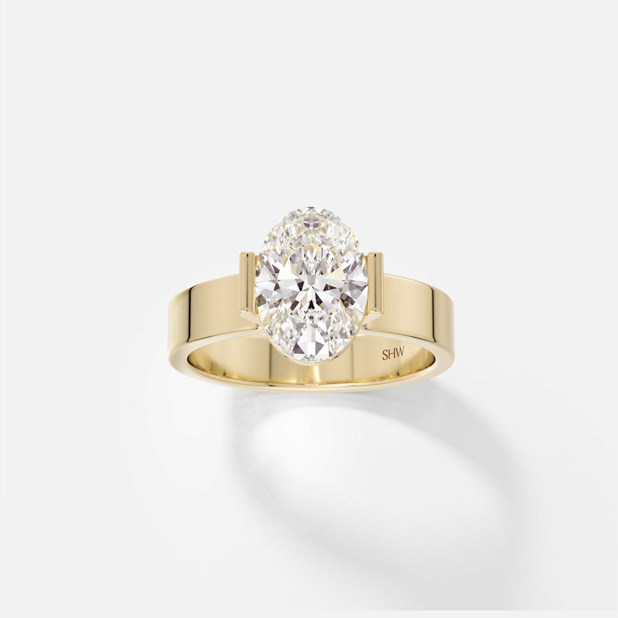 Alternative Semi Bezel Engagement Ring with Oval Lab grown Natural Diamond 14k 18k yellow white rose gold platinum SHW Fine Jewelry NYC