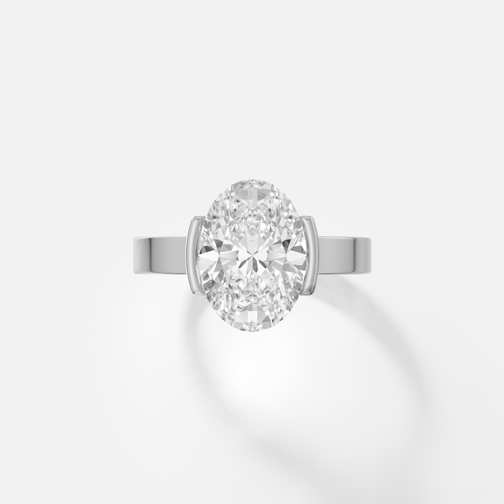 Modern Half Bezel Engagement Ring Inspiration with Oval lab natural diamond 14k 18k yellow white rose gold SHW fine Jewelry Manhattan nearby