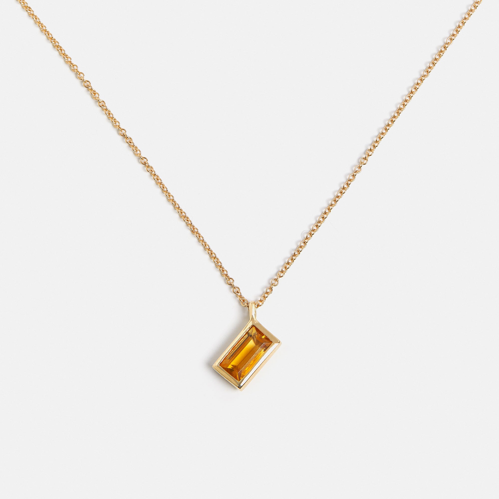 Unique necklace with dainty chain and orange citrine pendant in solid 14k gold by SHW cool fine jewelry store in downtown NYC near me