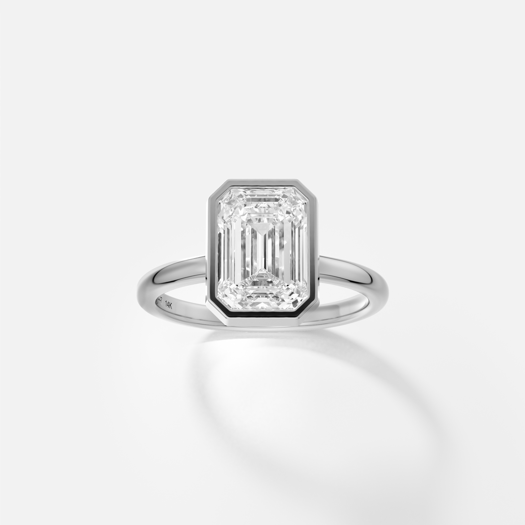 Designer Bezel Engagement Ring with Emerald-cut Lab grown Natural Diamond 14k 18k yellow white rose gold or platinum SHW Fine Jewelry NYC