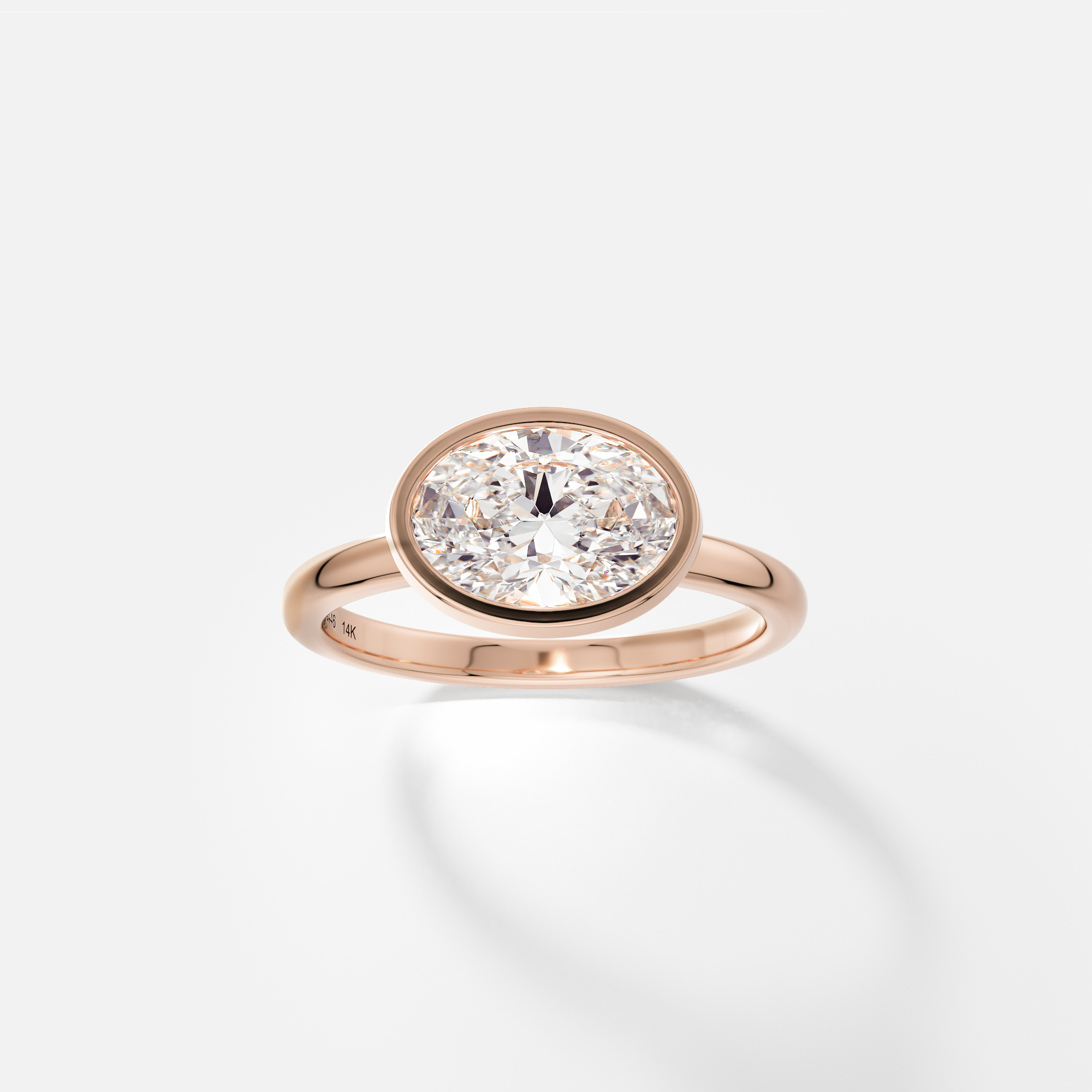 Designer Bezel Engagement Ring with  Oval -cut Lab grown Natural Diamond 14k 18k yellow white rose gold or platinum SHW Fine Jewelry NYC