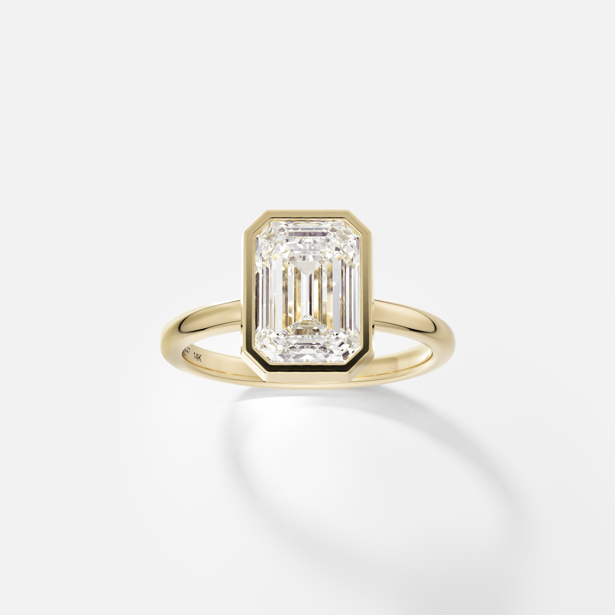Unusual Bezel Engagement Ring with Emerald-cut Lab grown Natural Diamond 14k 18k yellow white rose gold or platinum SHW Fine Jewelry NYC