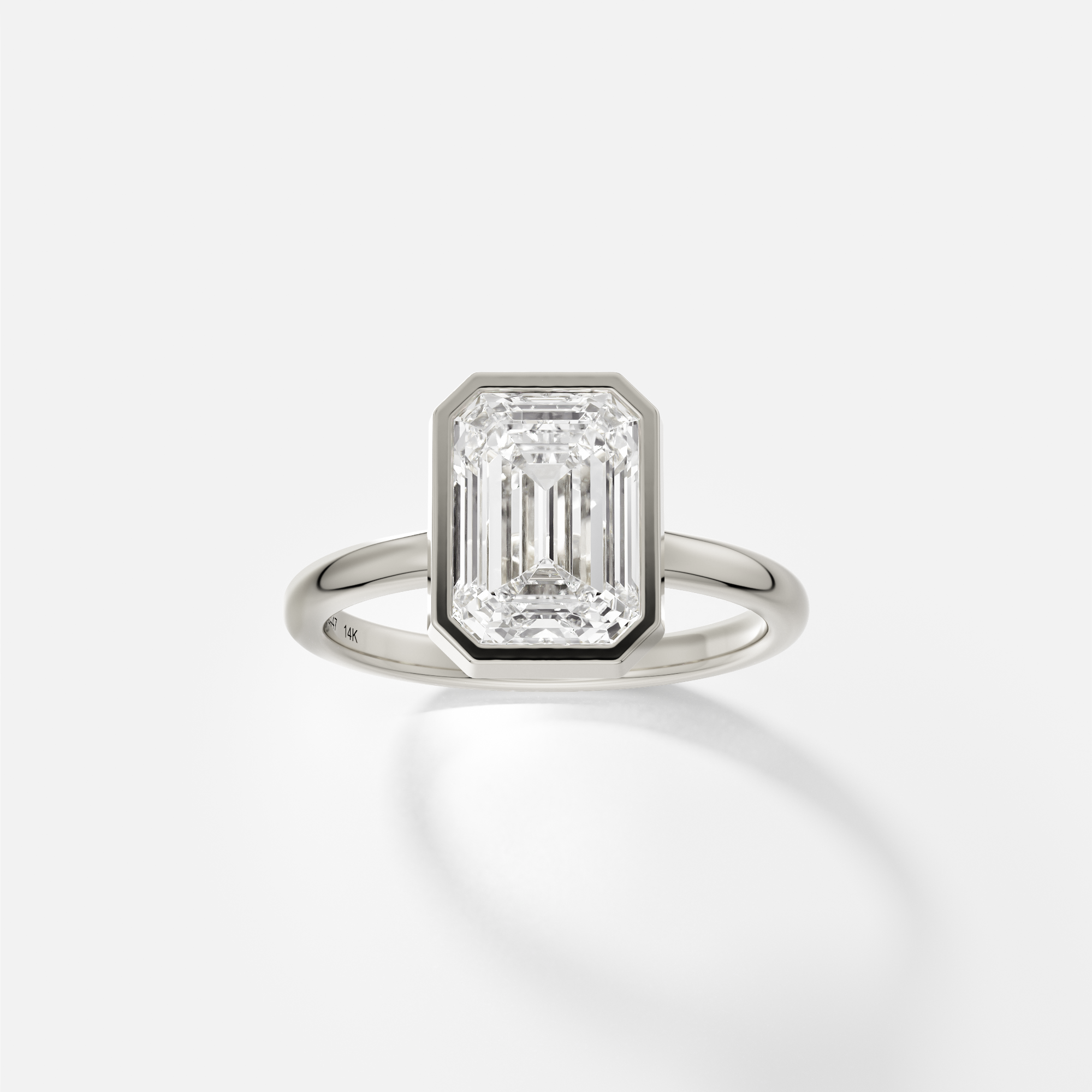 Unique Bezel Engagement Ring with Emerald 1 2 3 ct laboratory diamond in 14k 18k gold platinum by SHW best fine jewelry stores near me