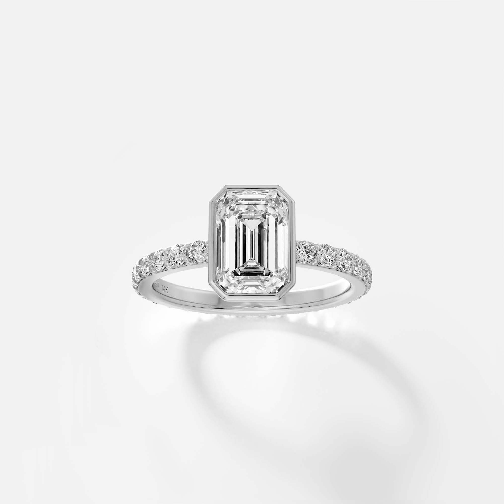 Diamonds around Band Engagement Ring with Emerald-cut  1 2 3 ct lab  diamond in 14k 18k gold platinum by SHW cool fine jewelry stores NYC