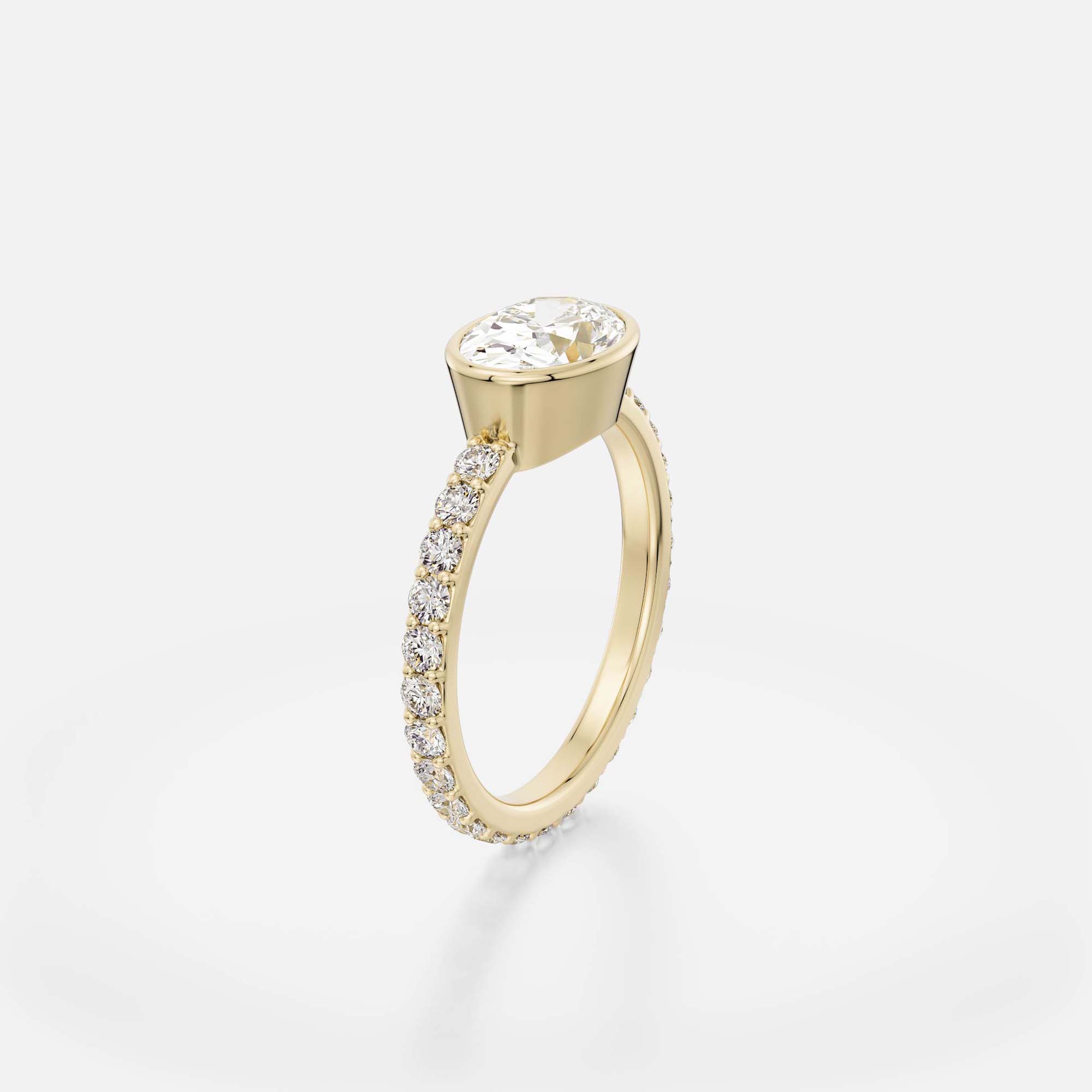 Classic Bezel Band with Pave  Engagement Ring with Oval Lab-grown Mined Diamond in 14k 18k gold by SHW best Fine Jewelry stores NYC nearby
