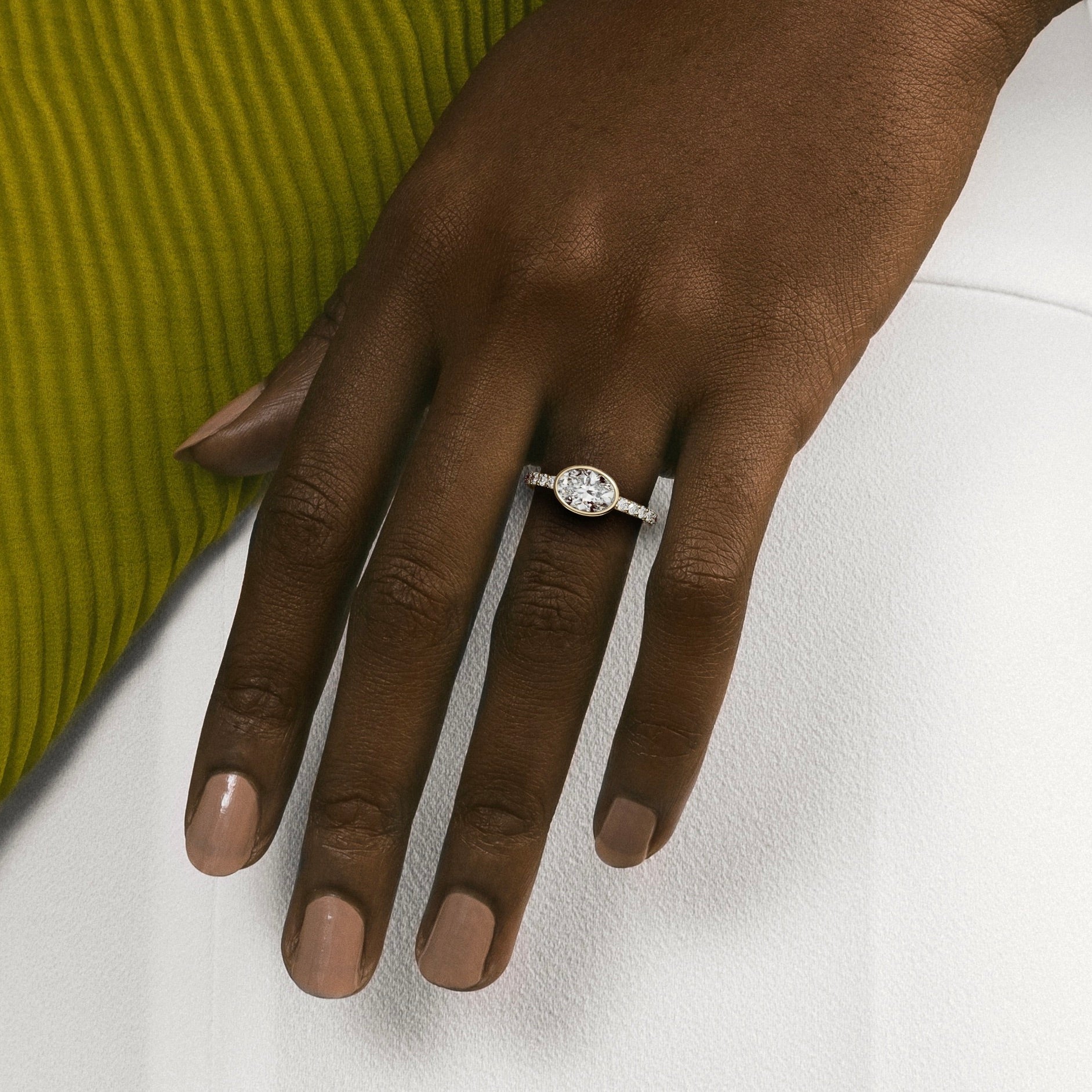 Modern Classic Bezel Engagement Ring with Oval D VVS1 F VS1 E VVS2  lab grown natural diamond 14ky 18ky by SHW best fine jewelry store NYC