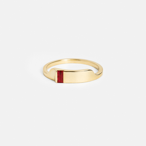 Unique Shape Stackable Wedding Band with Baguette Cut Natural Red Ruby Gemstone in solid 14k yellow gold by SHW best fine jewelry shop in NYC