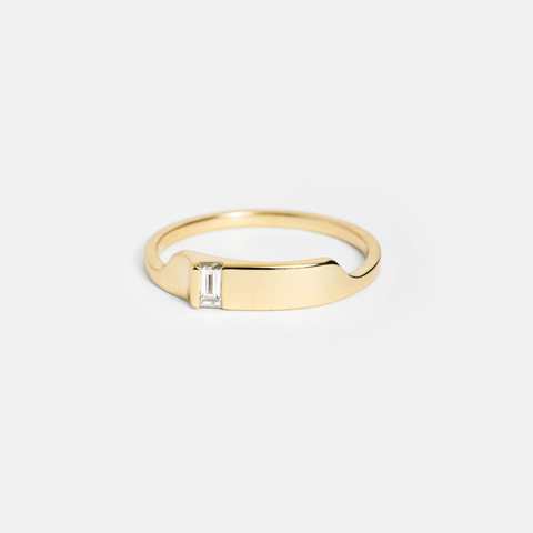 Unique Shape Stackable Wedding Band with Baguette Cut Natural White Diamond in solid 14k yellow gold by SHW best fine jewelry shop in NYC