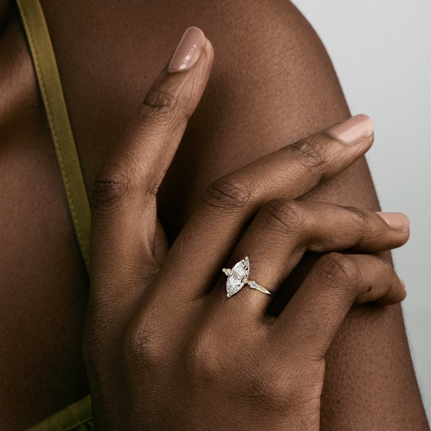Three stone prong set pear side stones Engagement Ring with Marquise lab mined diamond 14k 18k gold SHW Best Jewelry Stores Manhattan NYC