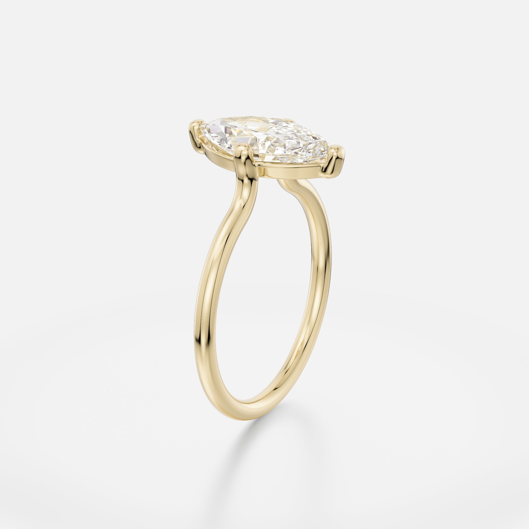 Prongs Round Band Engagement Ring with Marquise Lab cultured Mined Diamond in 14k 18k yellow white rose gold platinum by SHW Fine Jewelry