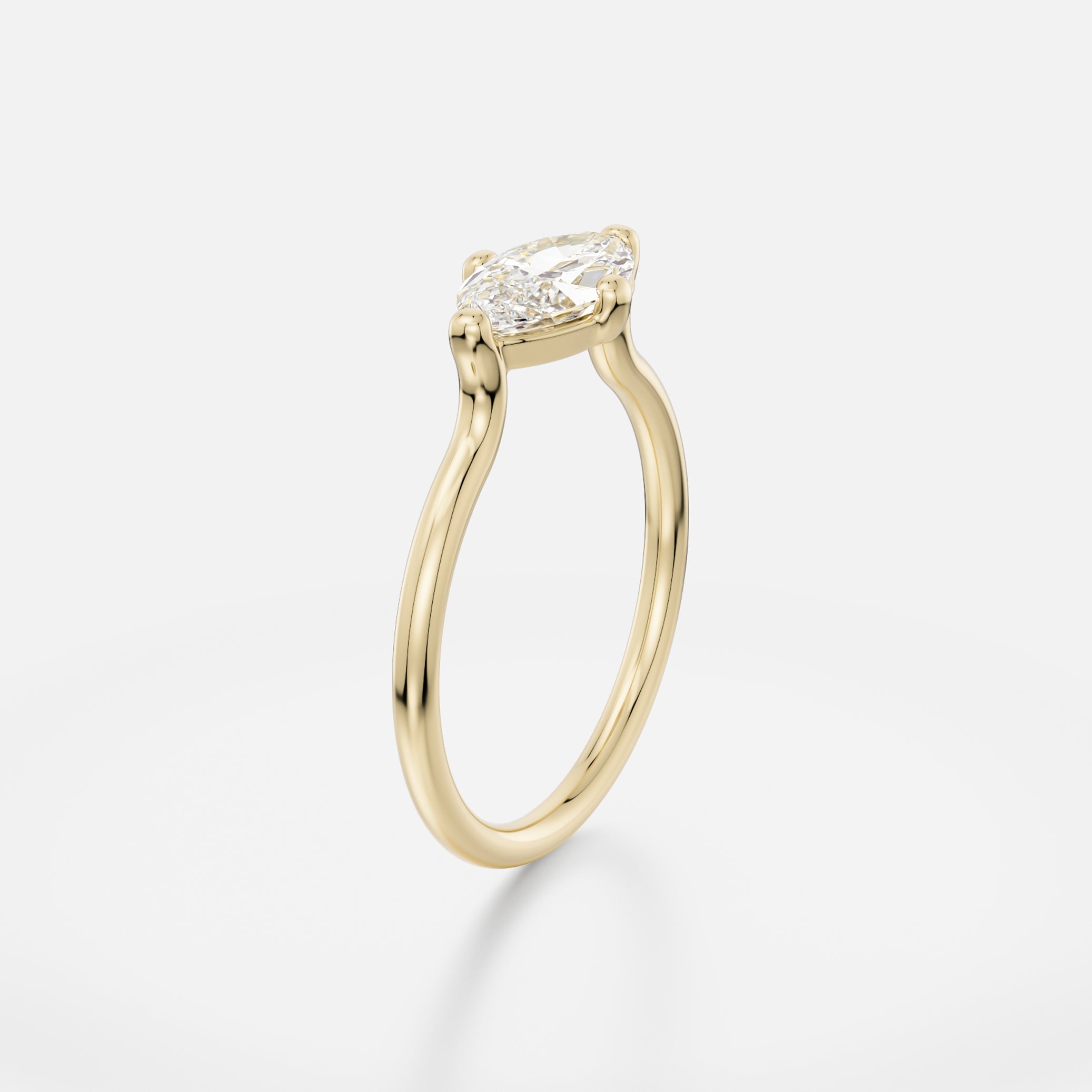 Unique Round Prongs Band Engagement Ring with East West Marquise Diamond in 14k 18k yellow white rose gold platinum by SHW Fine Jewelry
