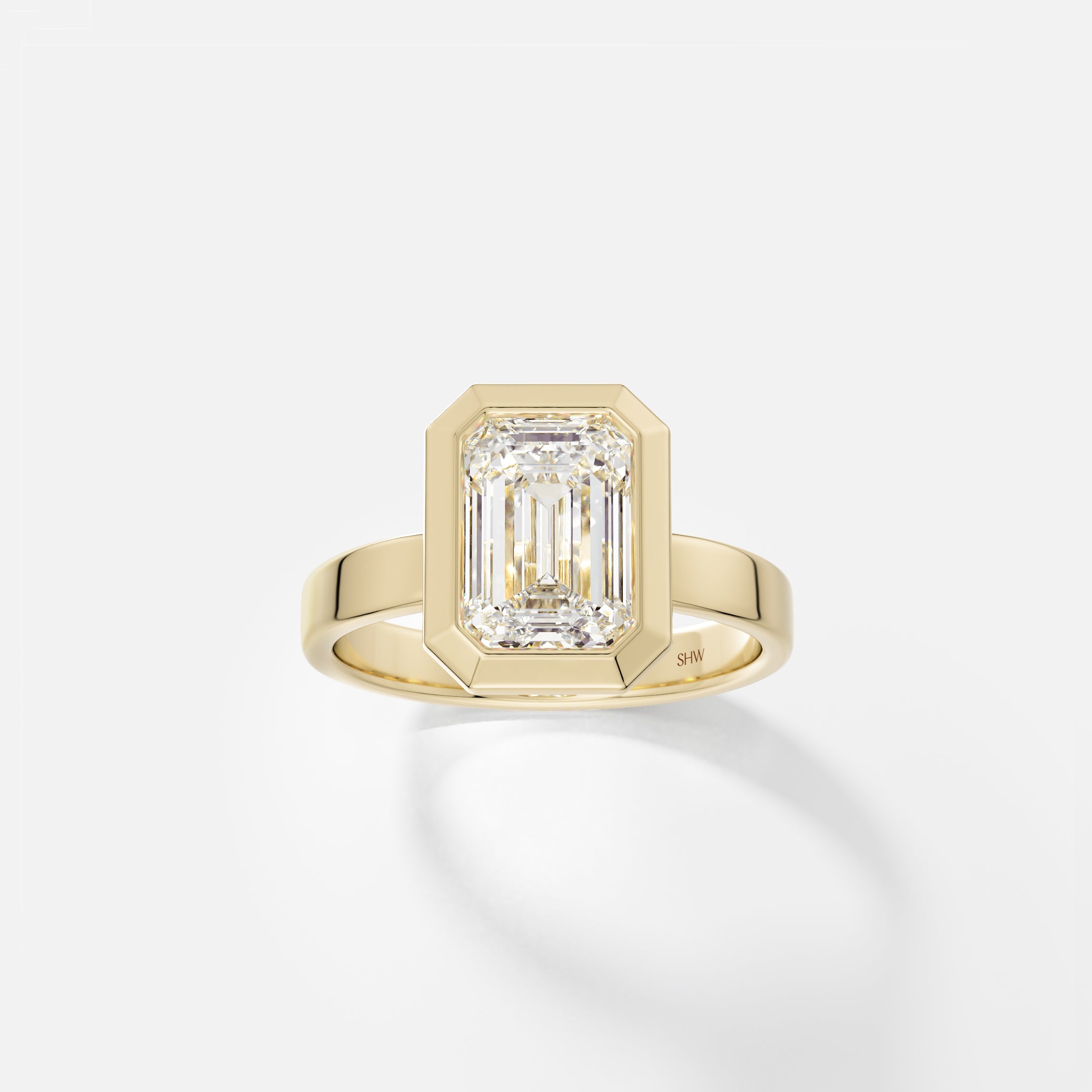 Minimal Unique Engagement Ring with Emerald Lab-grown Mined Diamond in 14k 18k yellow white rose gold platinum by SHW Fine Jewelry connecticut
