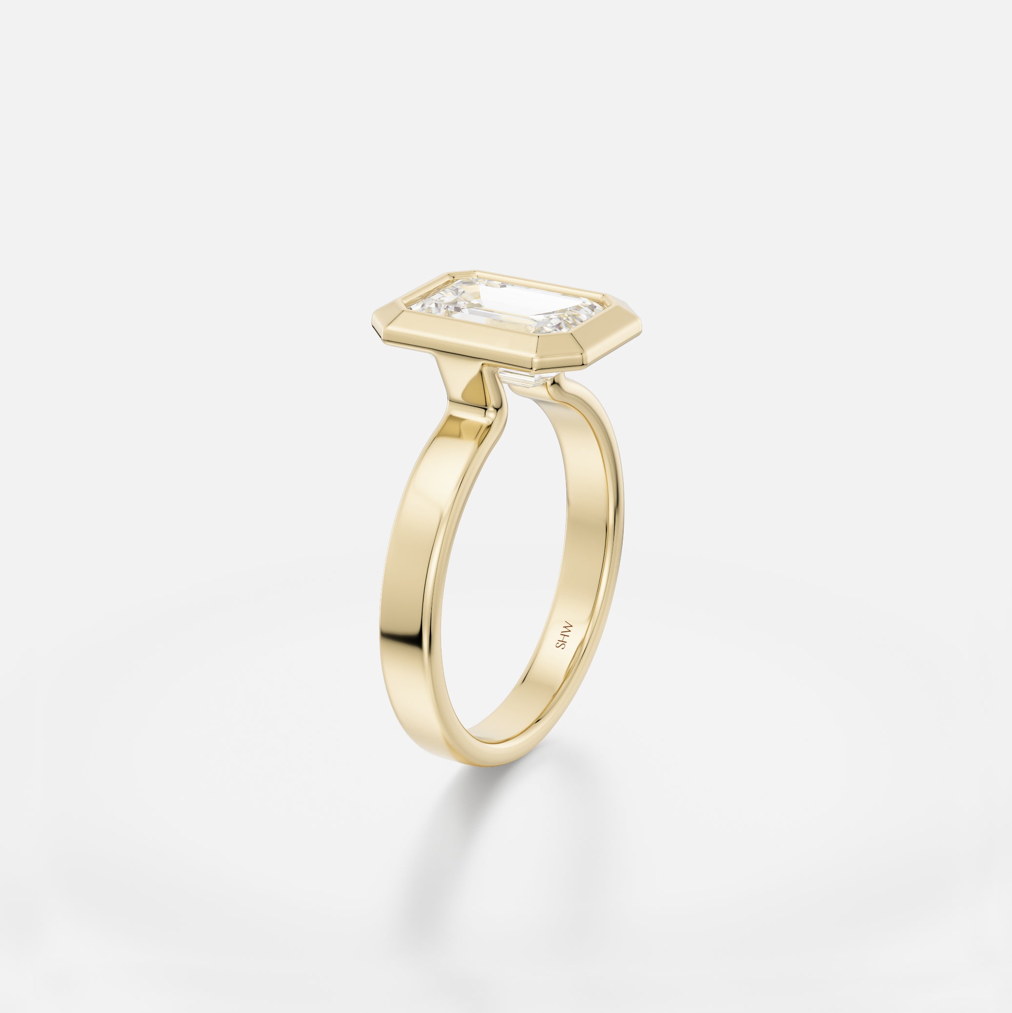 Sculptural Bezel Engagement Ring with Emerald Lab created Natural Diamond 14k 18k yellow white rose gold or platinum by SHW Fine Jewelry NYC