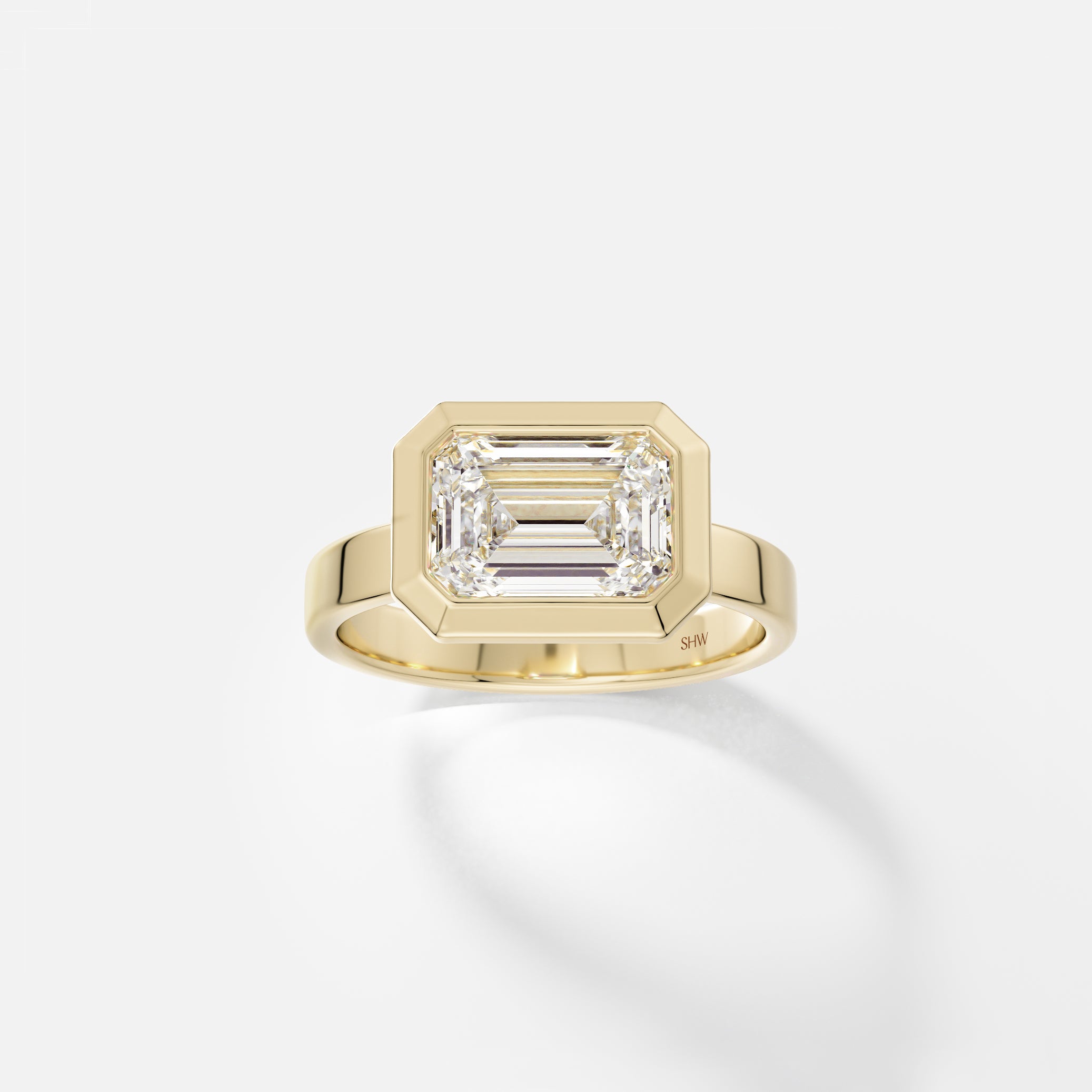 Contemporary Bezel Engagement Ring with Emerald Lab created Natural Diamond 14k 18k yellow white rose gold platinum by SHW Fine Jewelry NYC