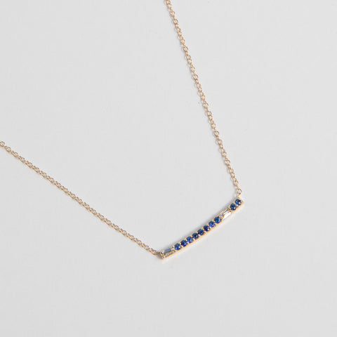 Unique Les Necklace in 14k yellow gold with precious sapphire gemstones and princess cut white diamond made in NYC by SHW fine Jewelry