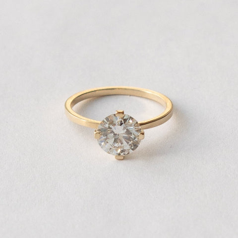 Unique Prong Set Engagement Ring 1.5 carat round lab grown diamond in 14k yellow gold by SHW famous fine jewelry stores in NYC near me