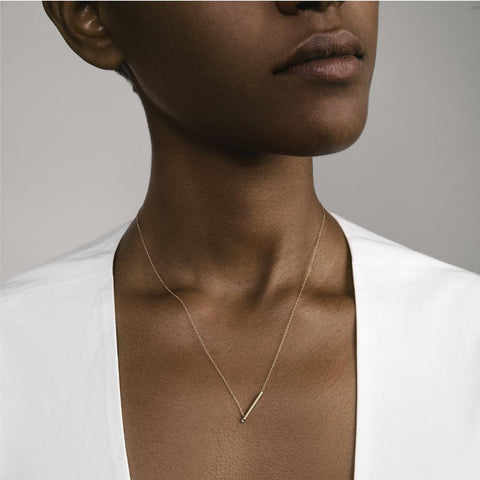 Essa Thin Necklace in 14k Gold set with White Diamond By SHW Fine Jewelry NYC