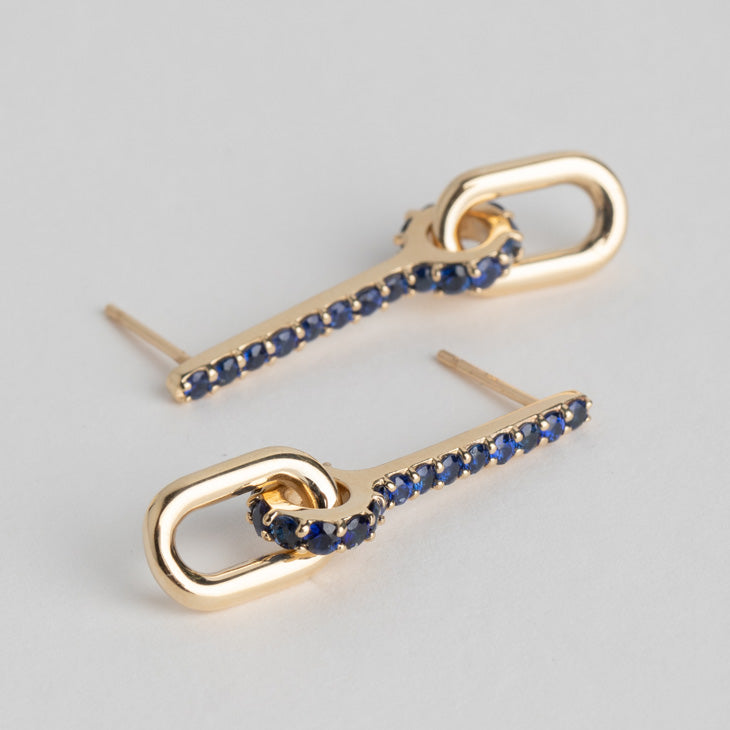 Sculptural sapphire earrings refined elegant unique jewelry design handmade in yellow rose white gold SHW NYC